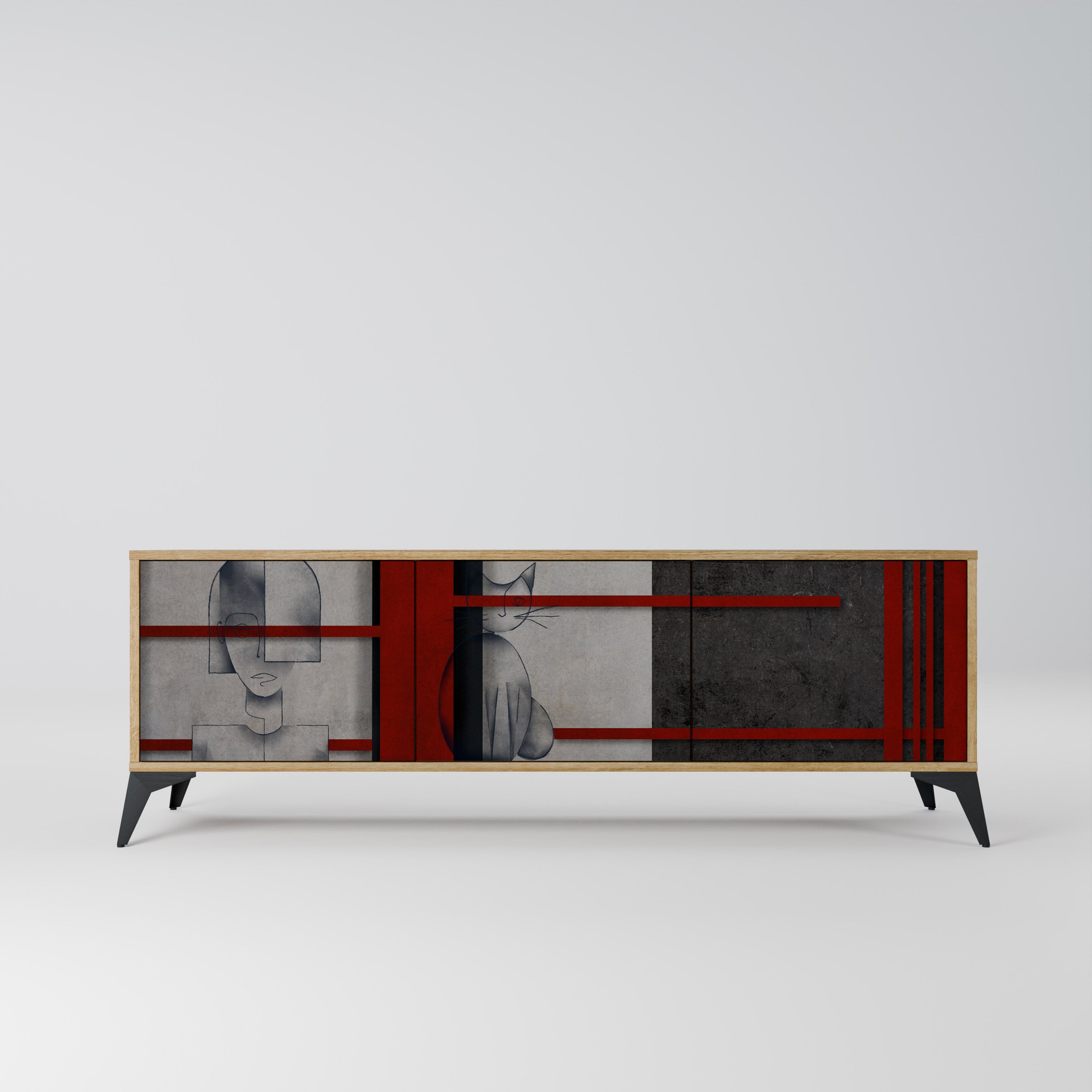 GRAY FIGURES 3-Door TV Stand in Oak Effect