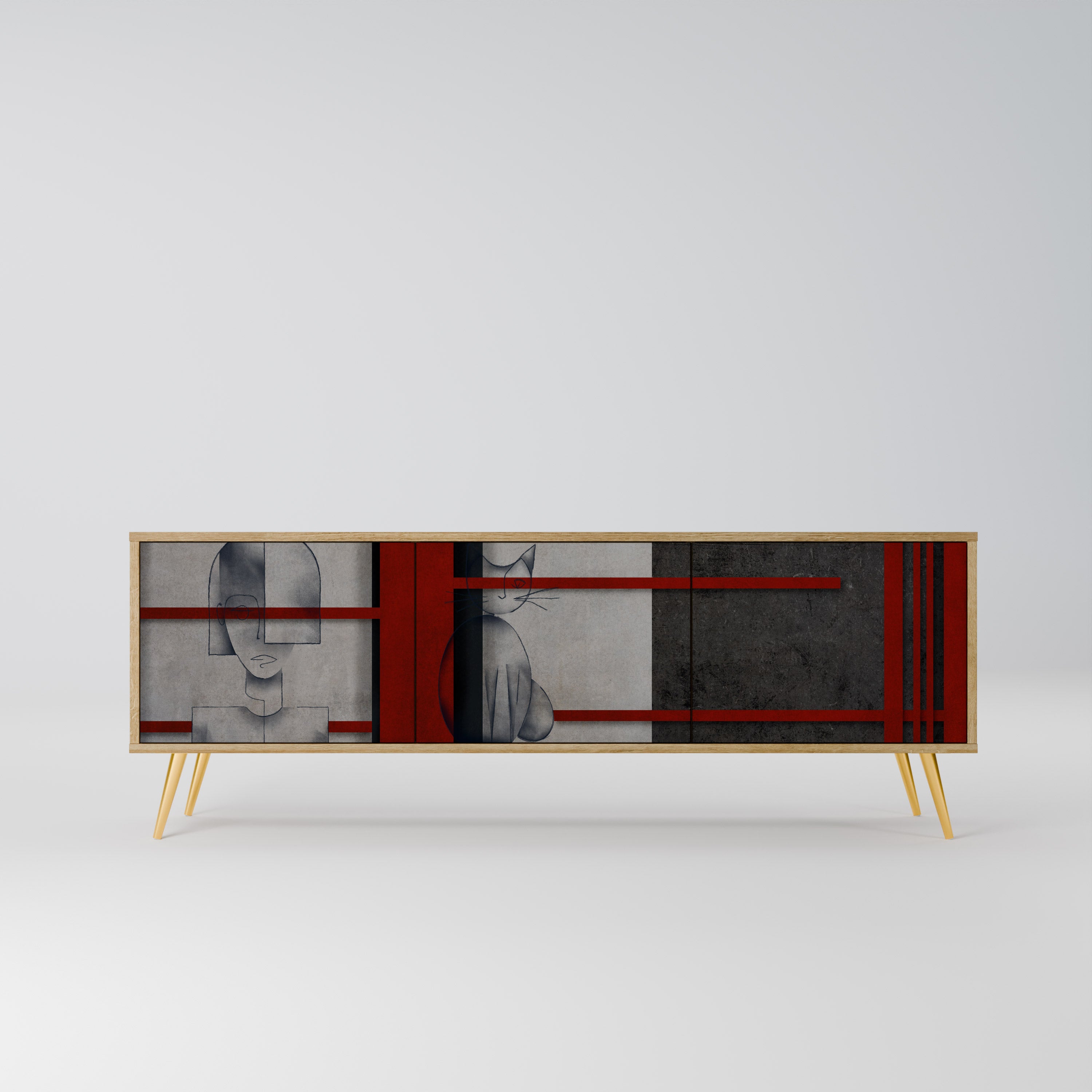 GRAY FIGURES 3-Door TV Stand in Oak Effect