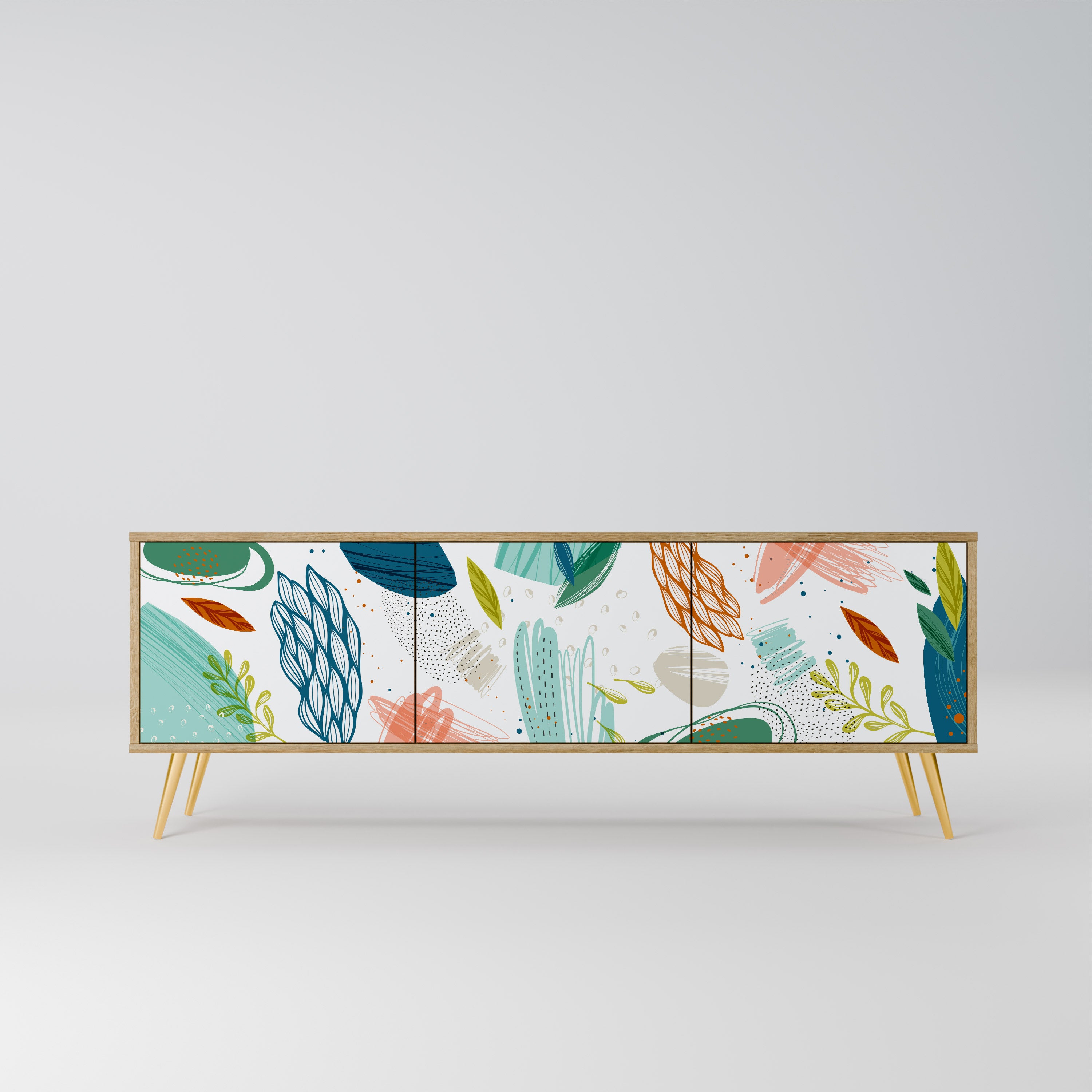 BOTANICAL HURRICANE 3-Door TV Stand in Oak Effect