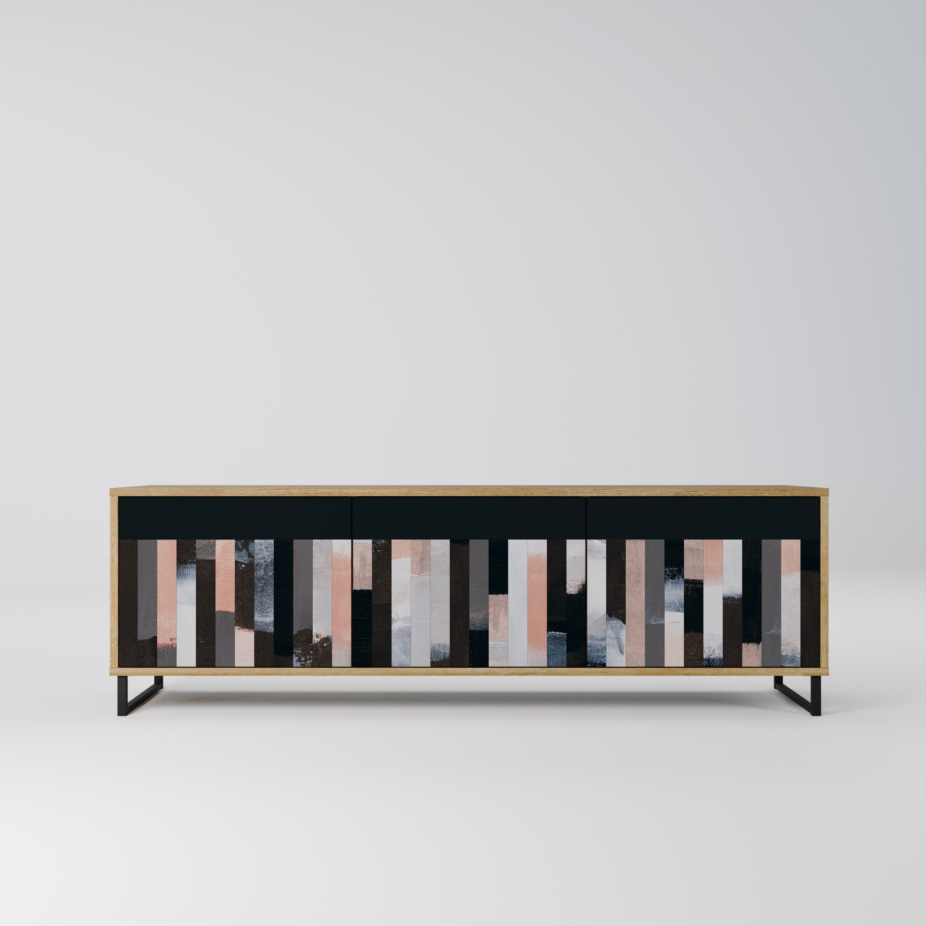COLLAGE OF RECTANGLES 3-Door TV Stand in Oak Effect