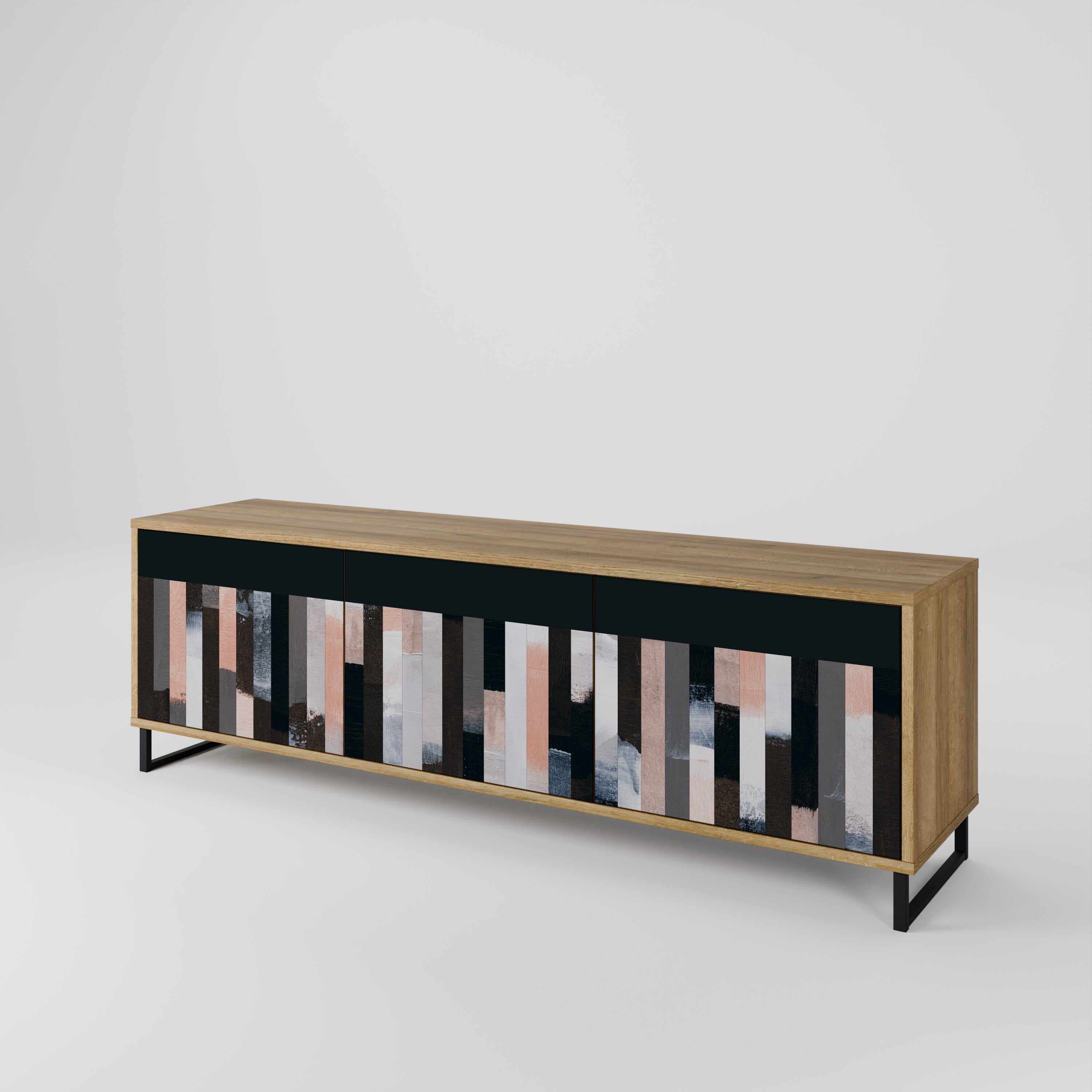COLLAGE OF RECTANGLES 3-Door TV Stand in Oak Effect