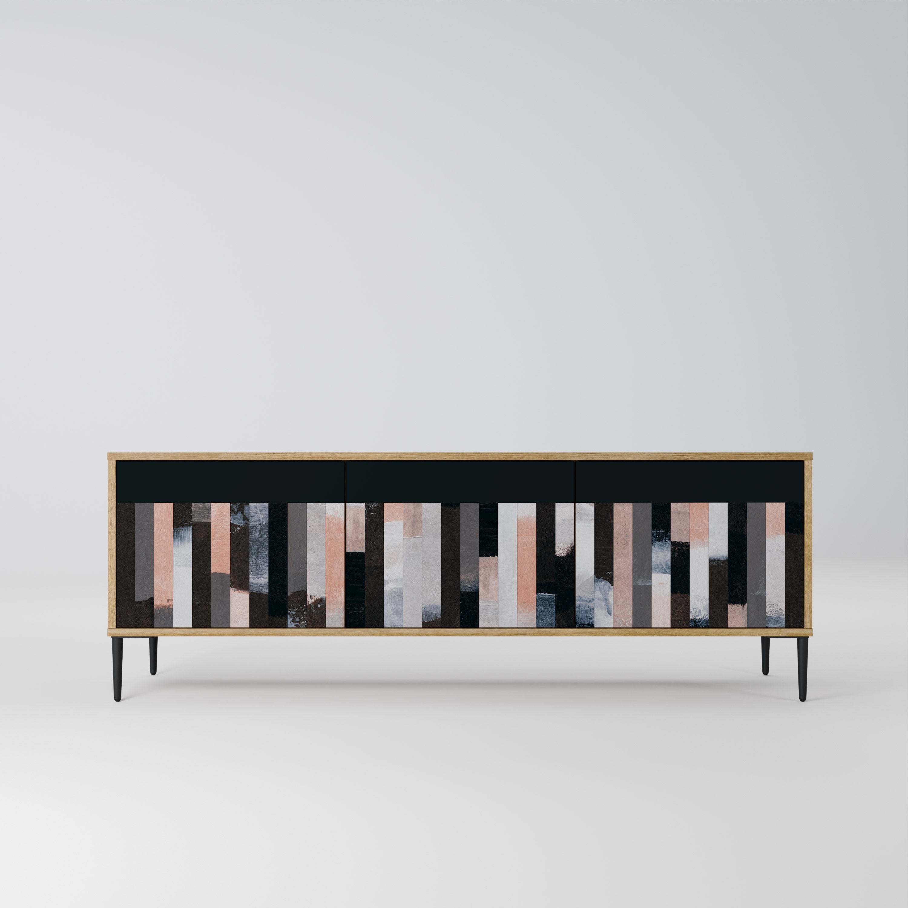COLLAGE OF RECTANGLES 3-Door TV Stand in Oak Effect
