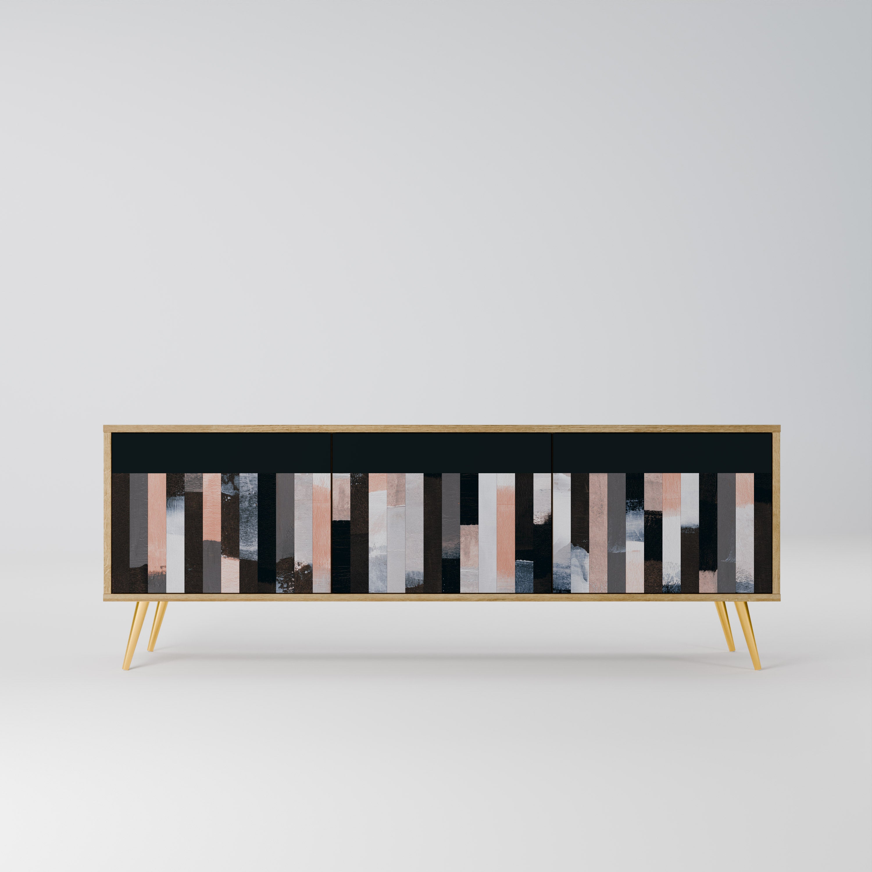 COLLAGE OF RECTANGLES 3-Door TV Stand in Oak Effect