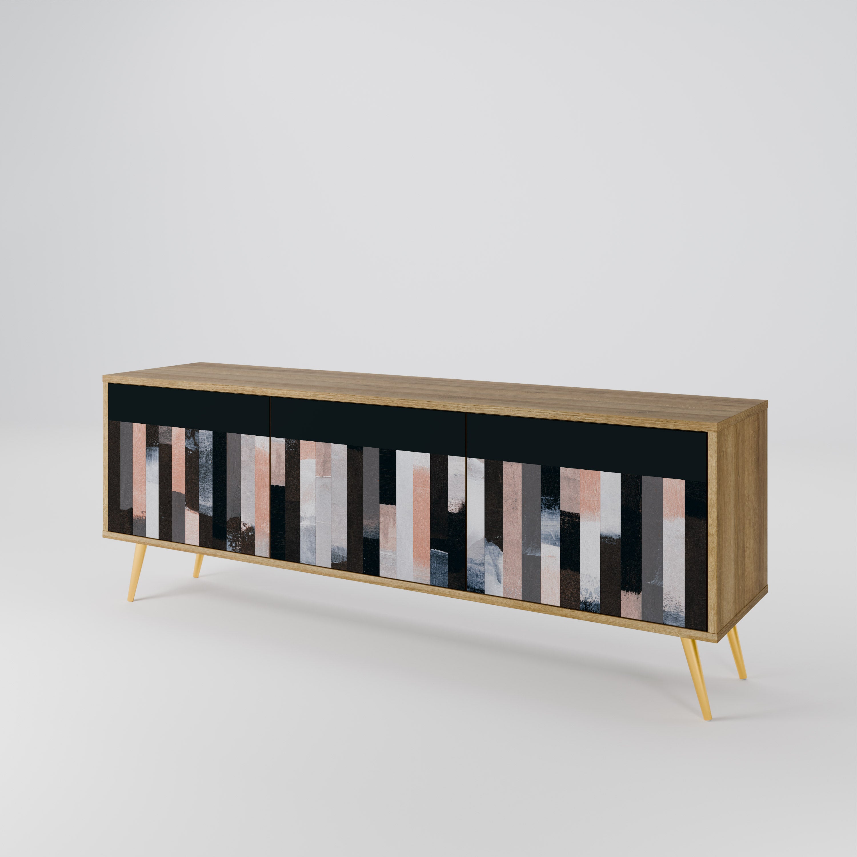 COLLAGE OF RECTANGLES 3-Door TV Stand in Oak Effect