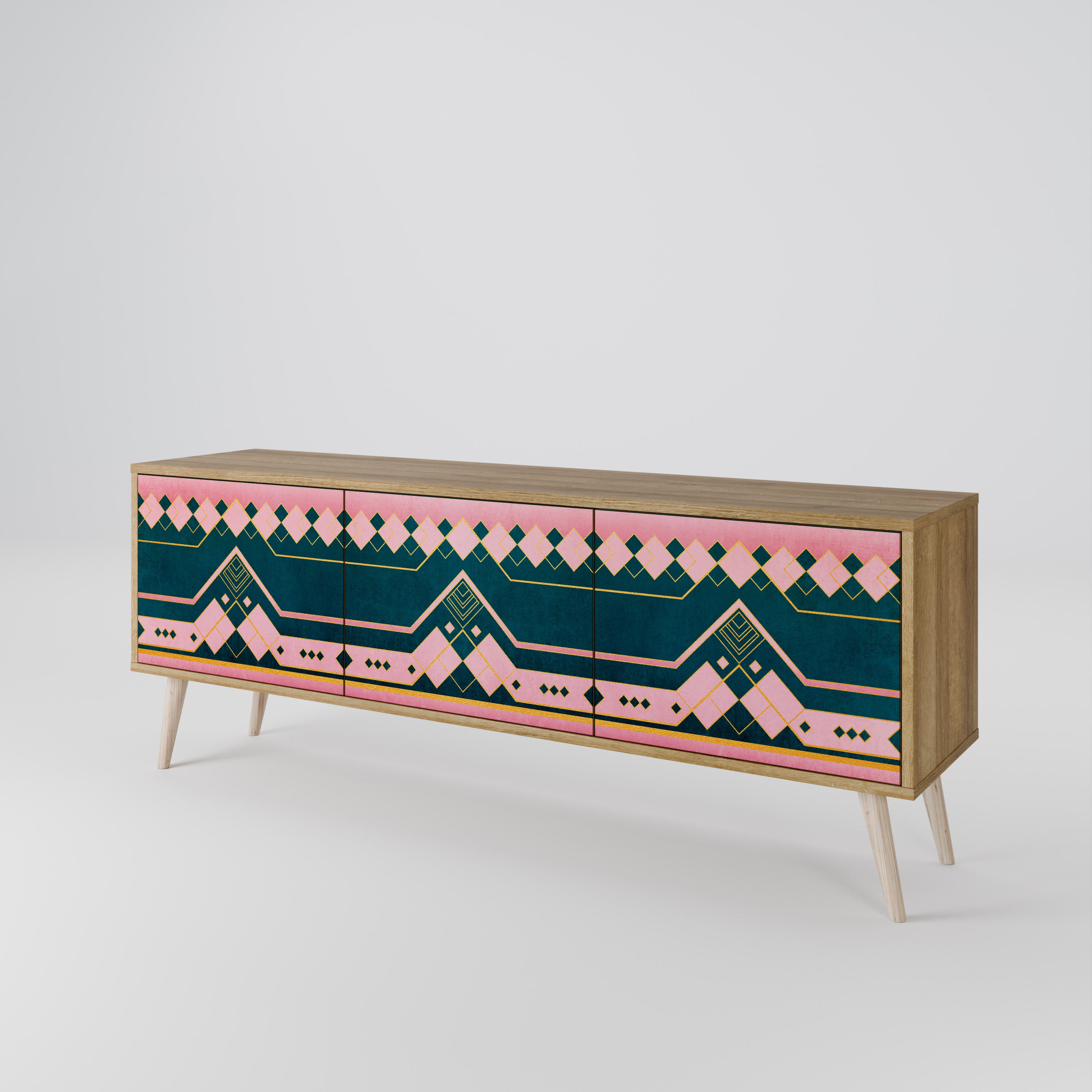 ROYAL COMPOSITION 3-Door TV Stand in Oak Effect