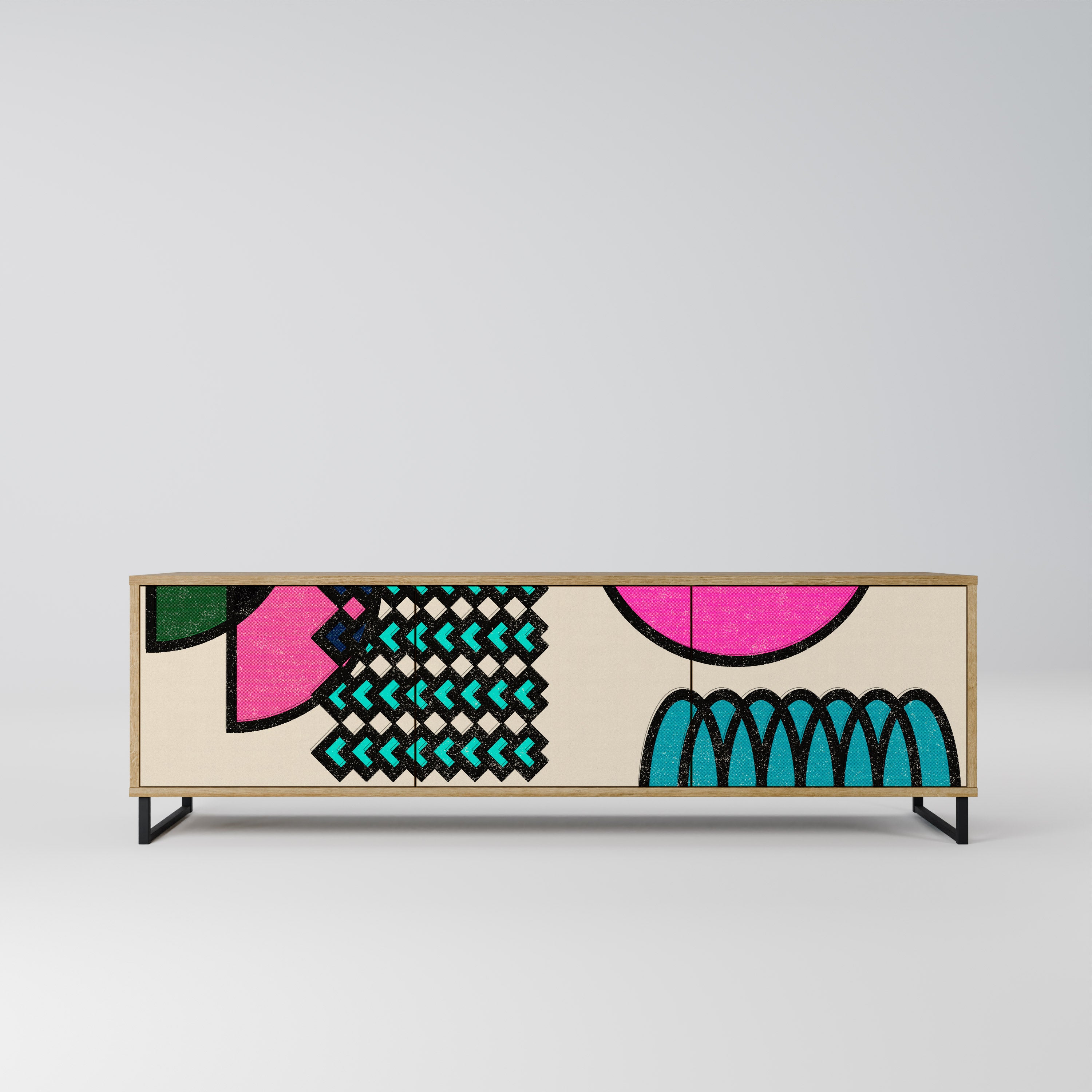 GEOMETRIC RHAPSODY 3-Door TV Stand in Oak Effect
