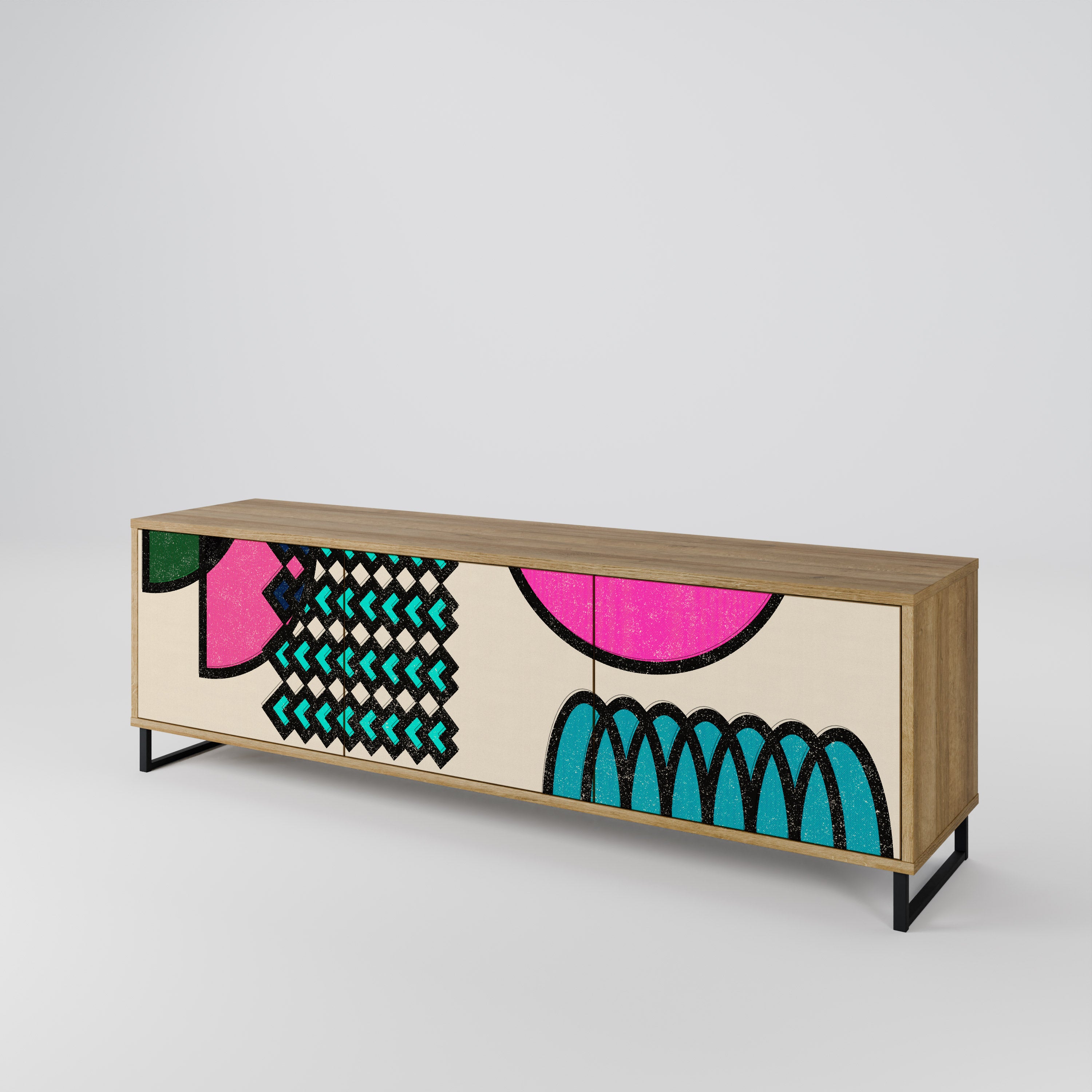 GEOMETRIC RHAPSODY 3-Door TV Stand in Oak Effect