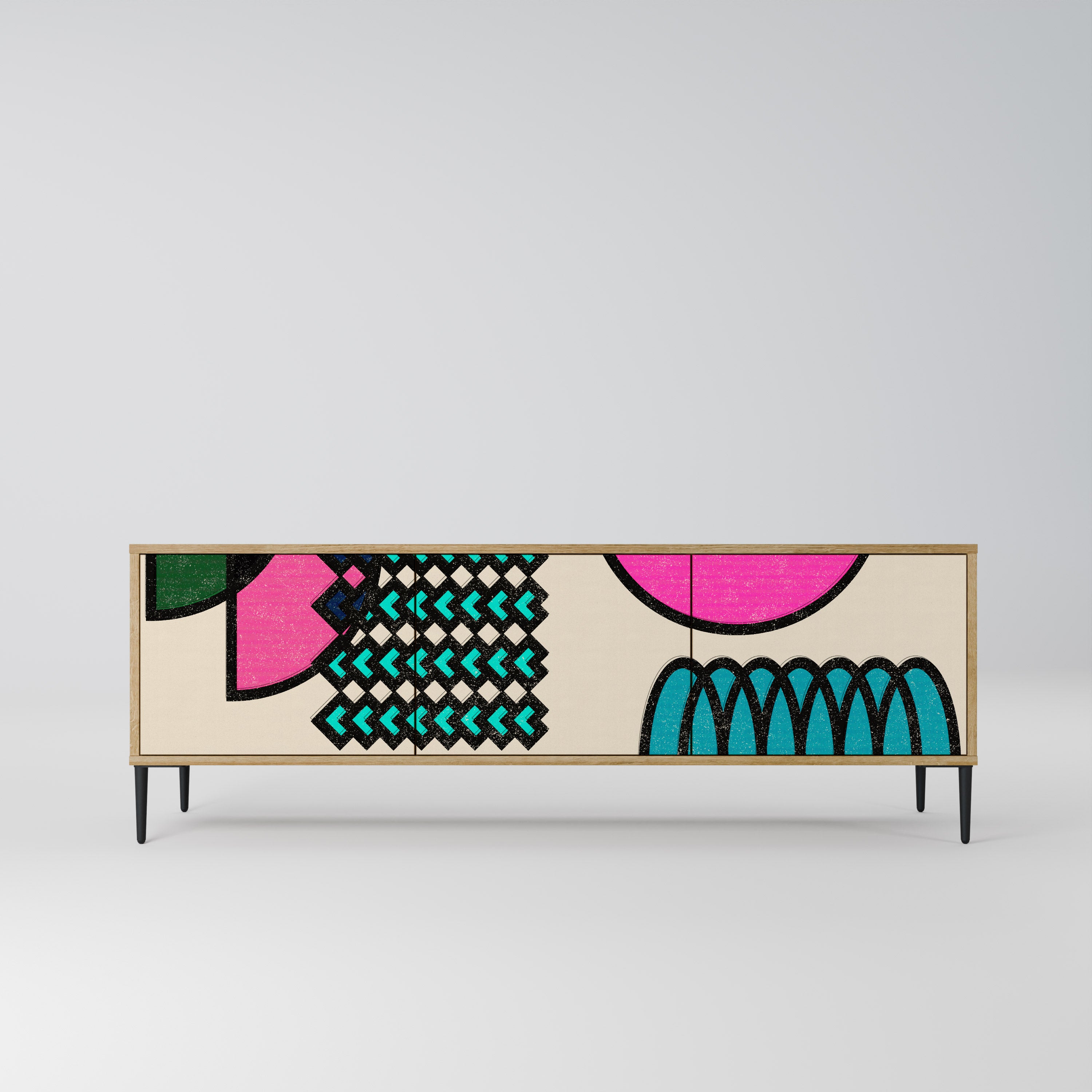 GEOMETRIC RHAPSODY 3-Door TV Stand in Oak Effect