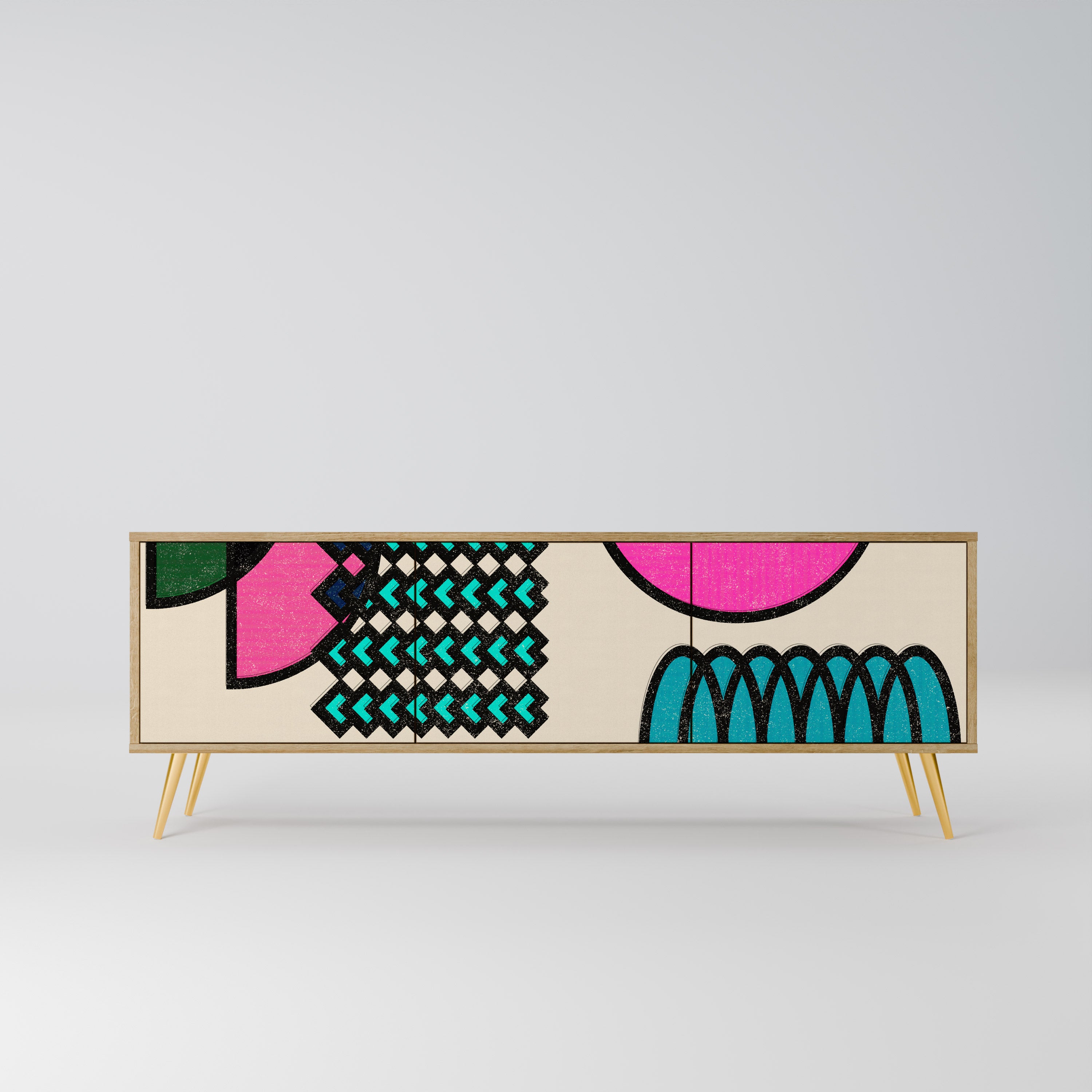 GEOMETRIC RHAPSODY 3-Door TV Stand in Oak Effect