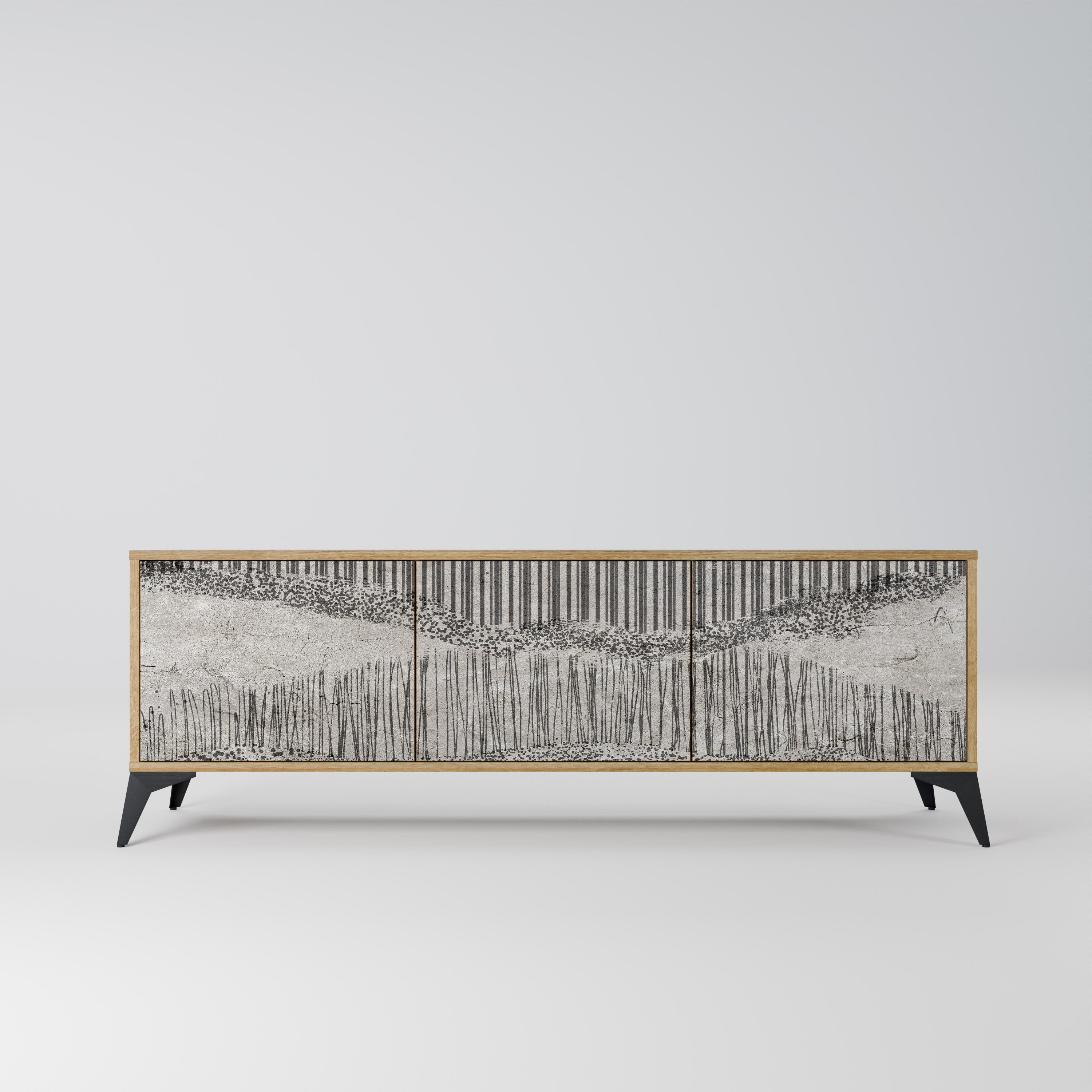 GRAIN LINES 3-Door TV Stand in Oak Effect