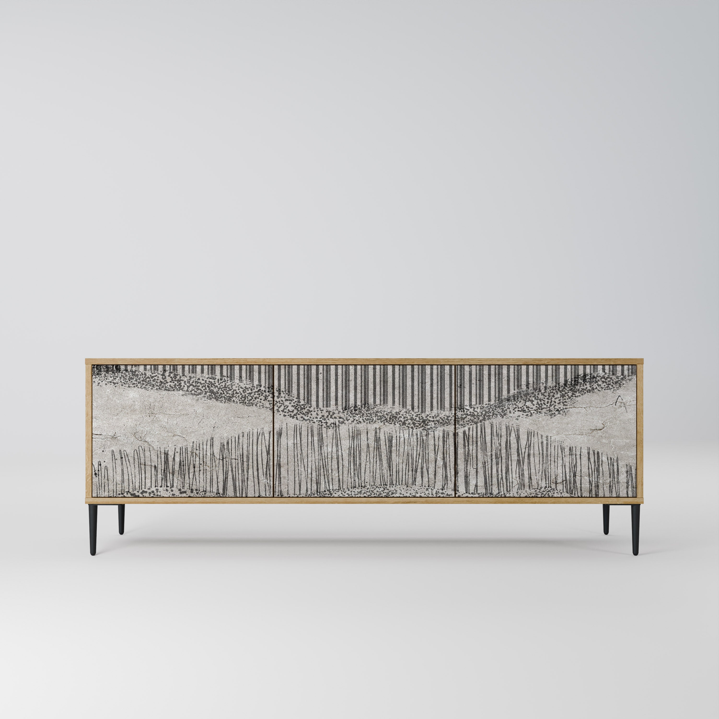 GRAIN LINES 3-Door TV Stand in Oak Effect