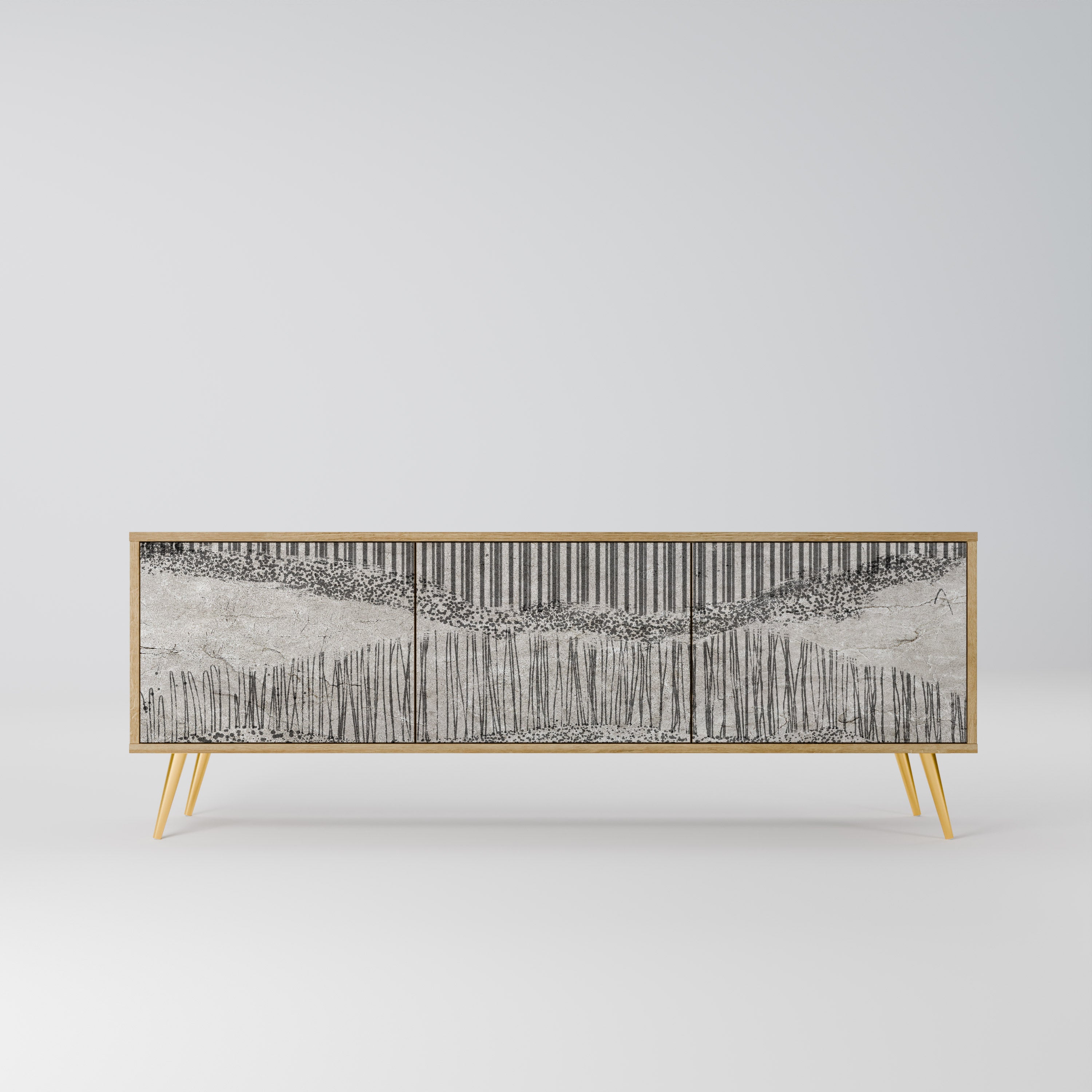 GRAIN LINES 3-Door TV Stand in Oak Effect