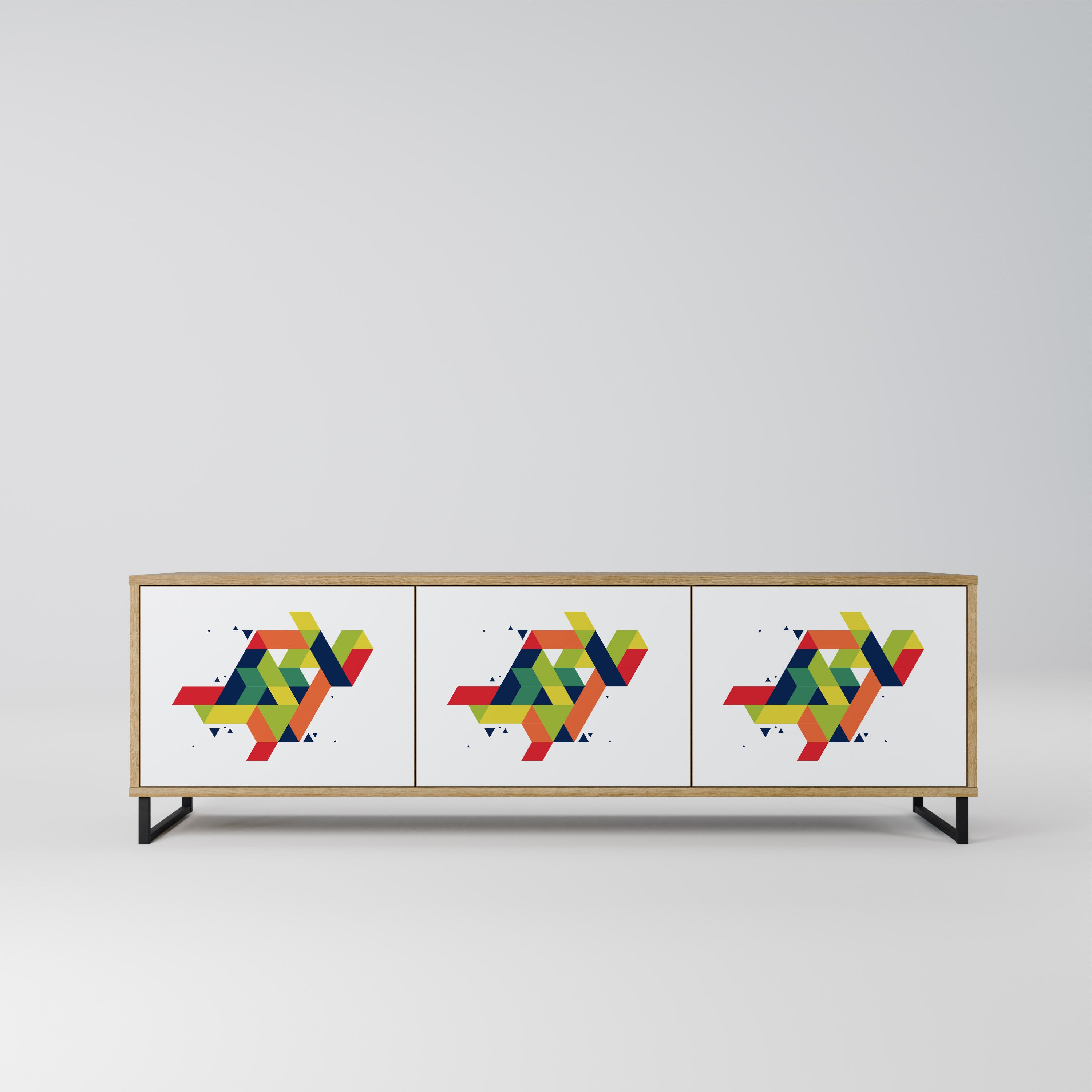 FUTURE SIGN 3-Door TV Stand in Oak Effect