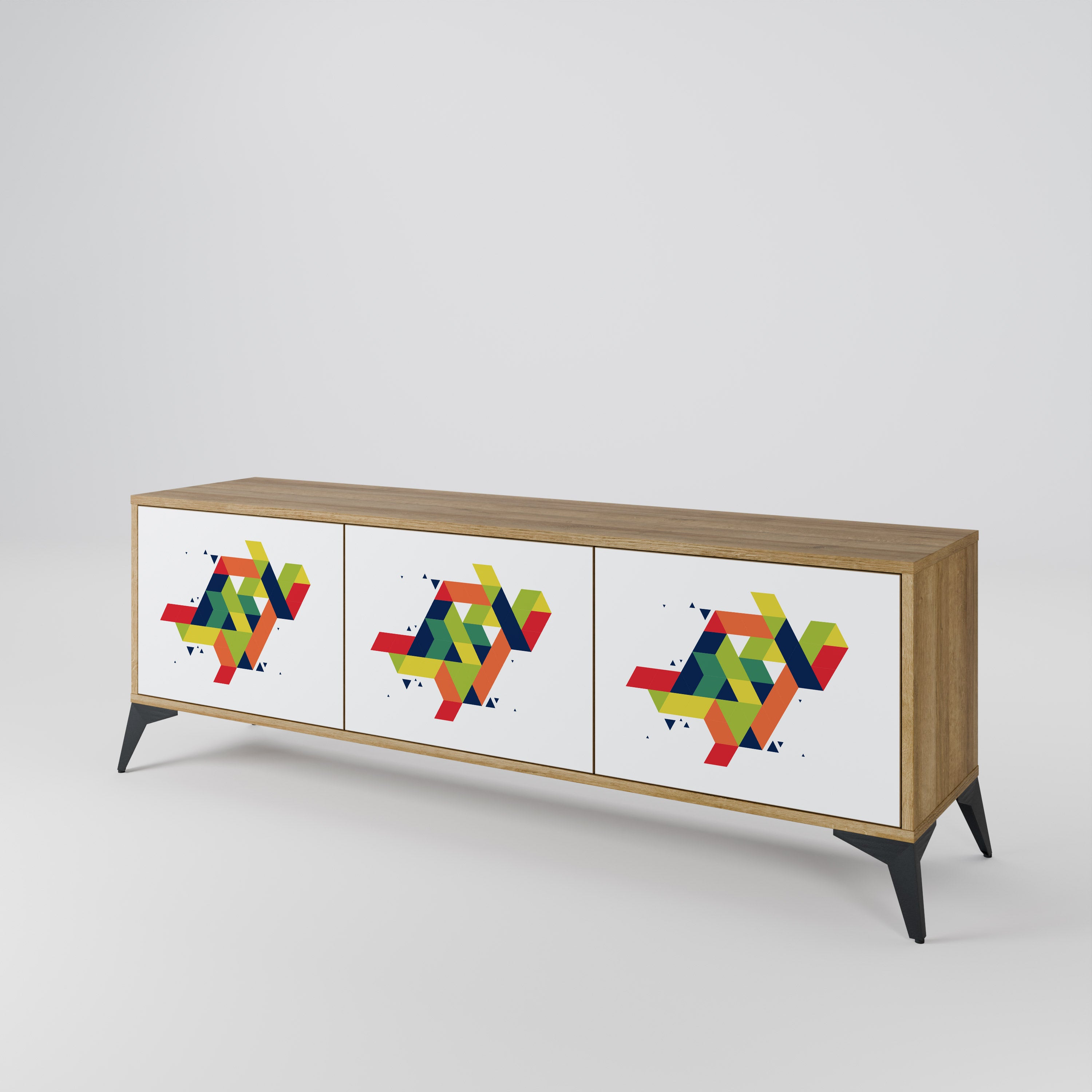 FUTURE SIGN 3-Door TV Stand in Oak Effect