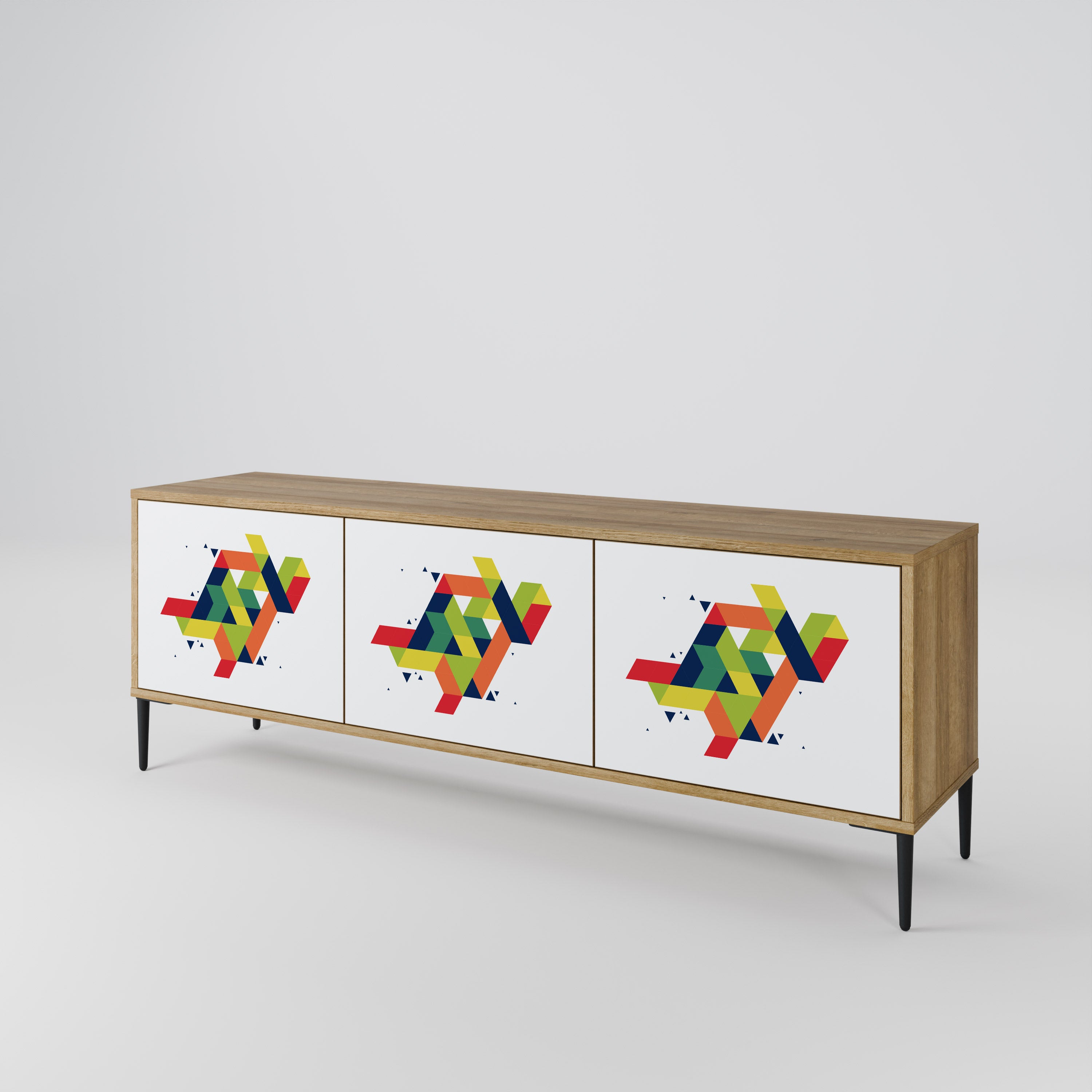 FUTURE SIGN 3-Door TV Stand in Oak Effect
