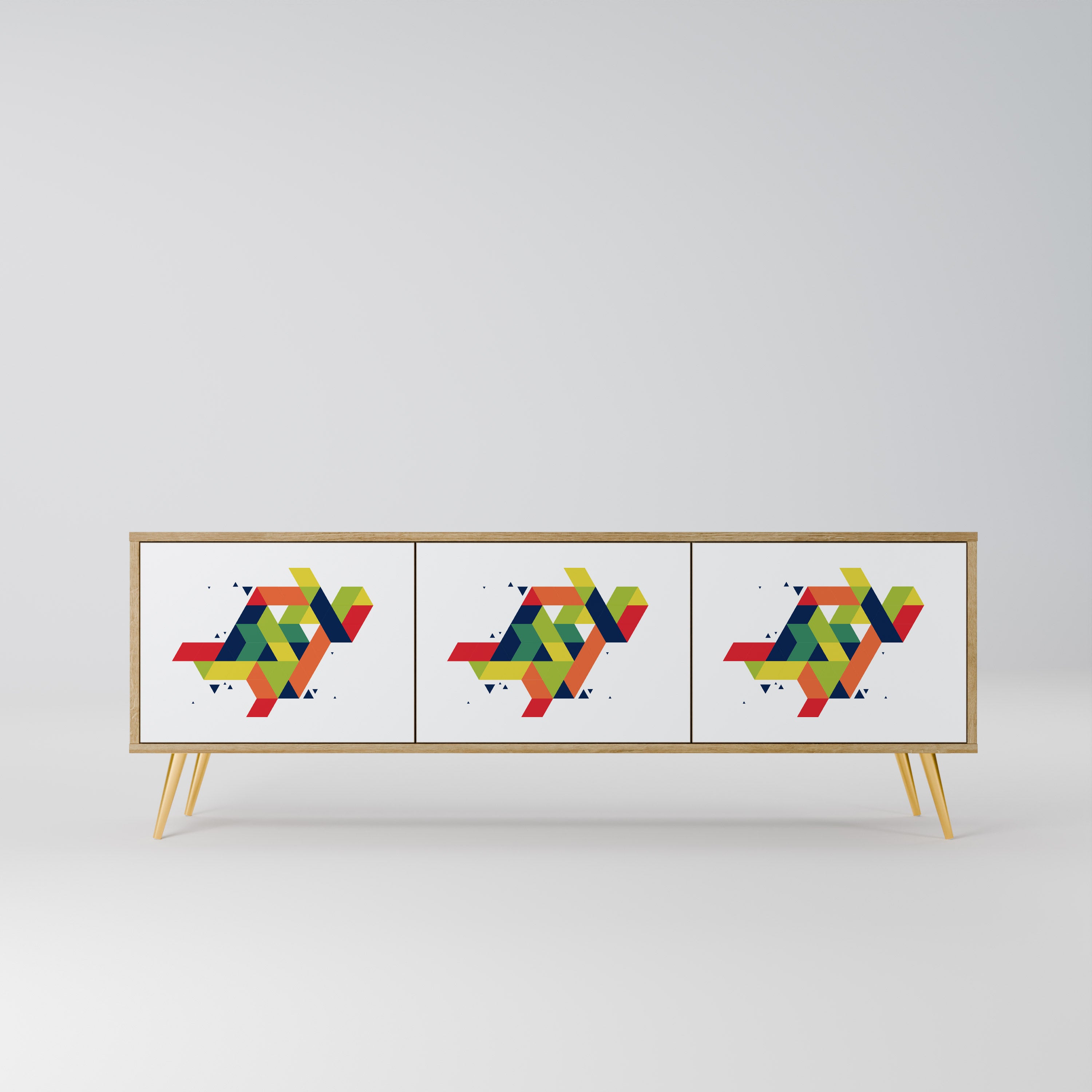 FUTURE SIGN 3-Door TV Stand in Oak Effect