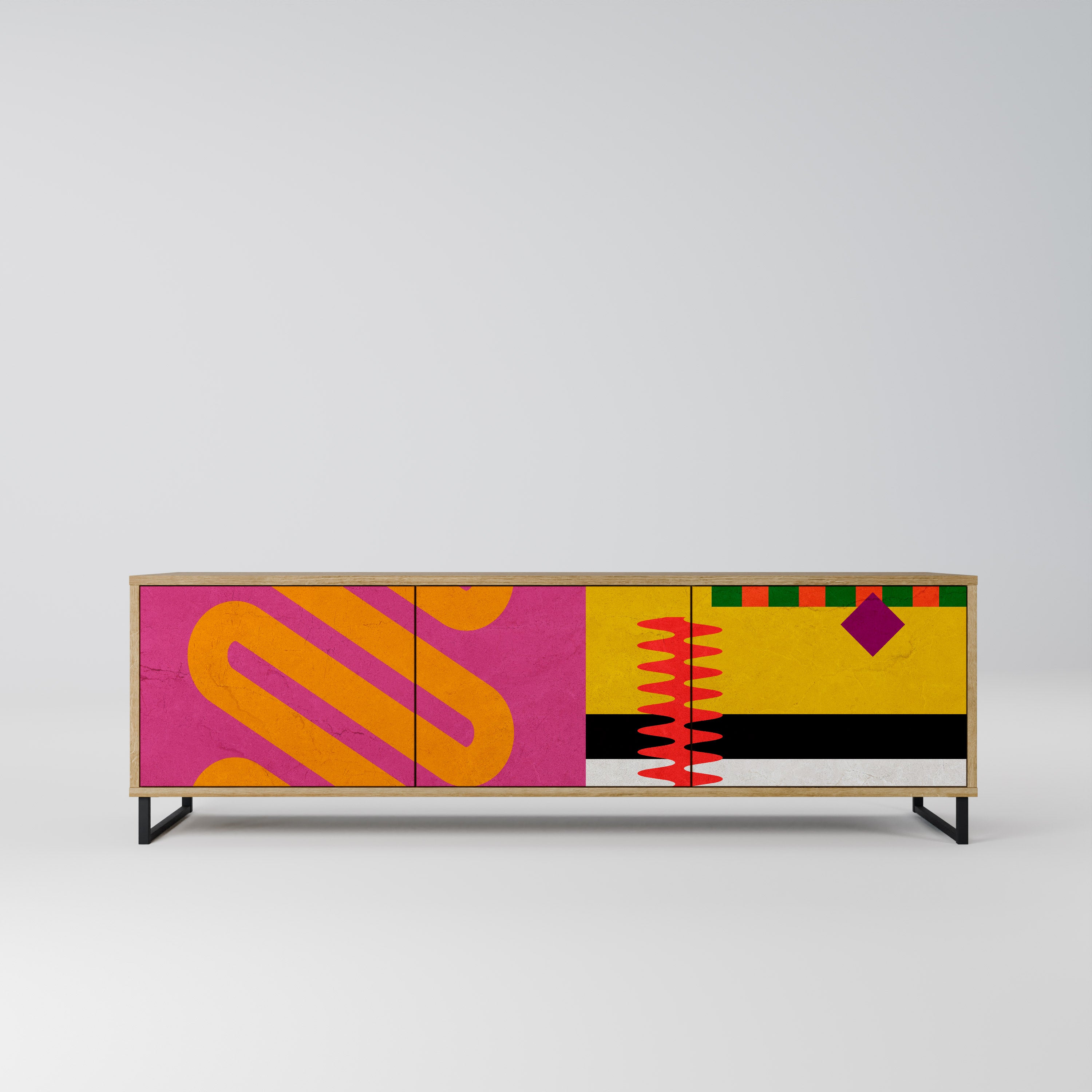 VIVID ART 3-Door TV Stand in Oak Effect
