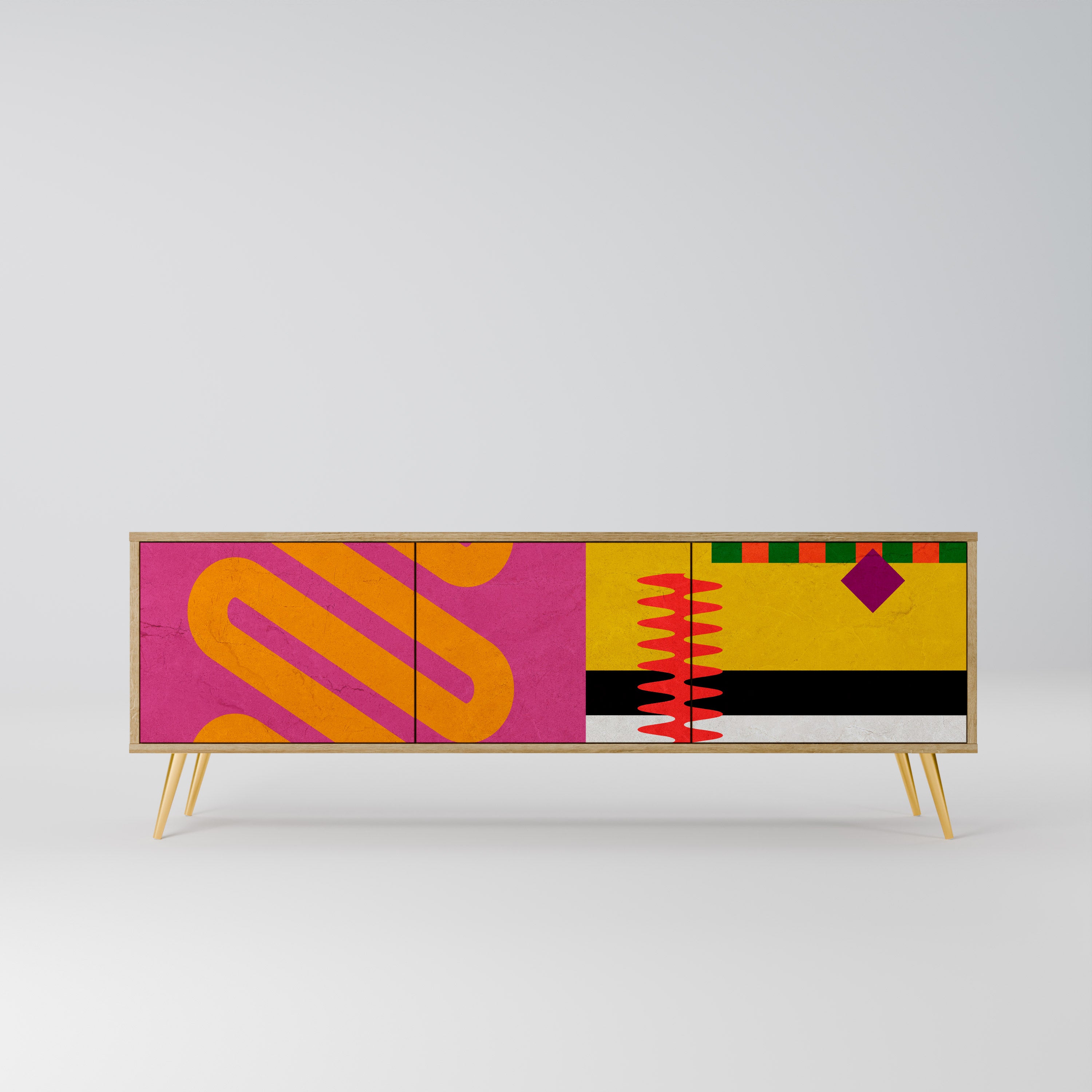 VIVID ART 3-Door TV Stand in Oak Effect