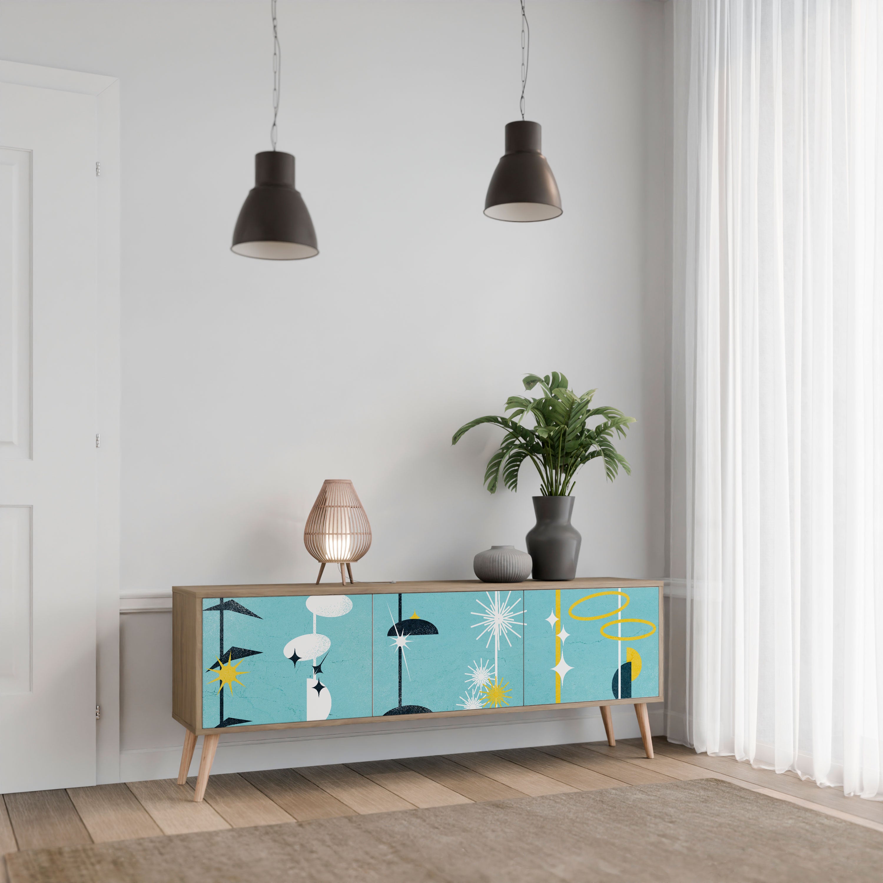 PATHS TO HAPPINESS 3-Door TV Stand in Oak Effect