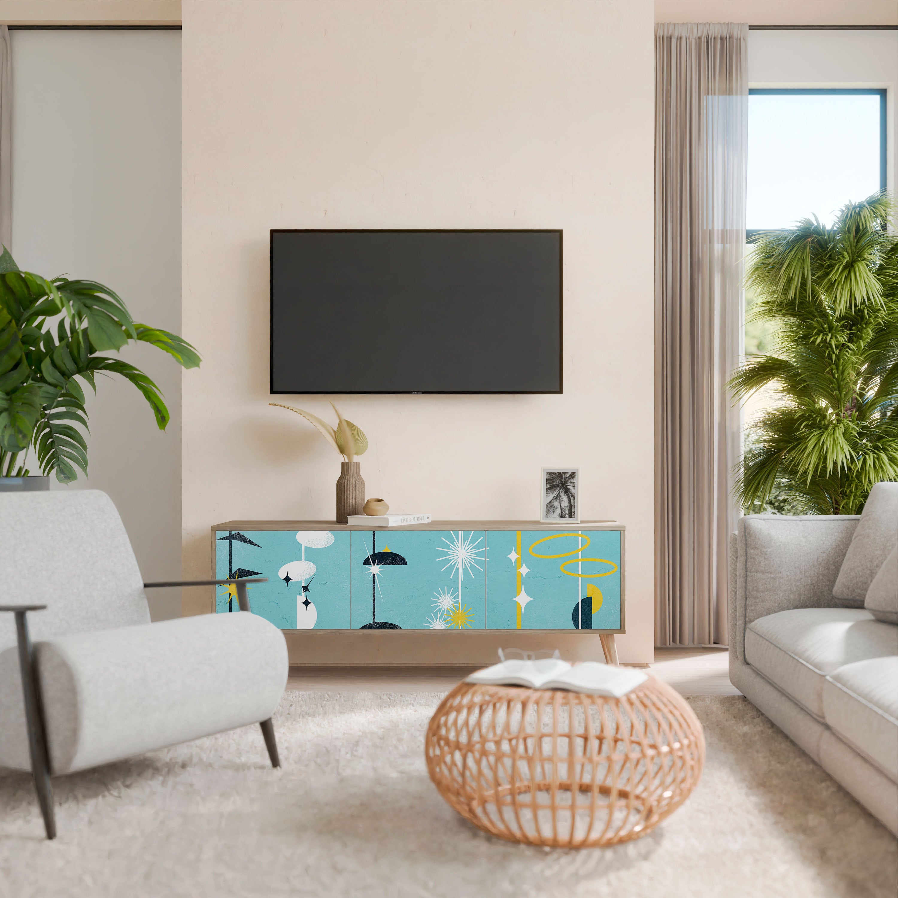 PATHS TO HAPPINESS 3-Door TV Stand in Oak Effect