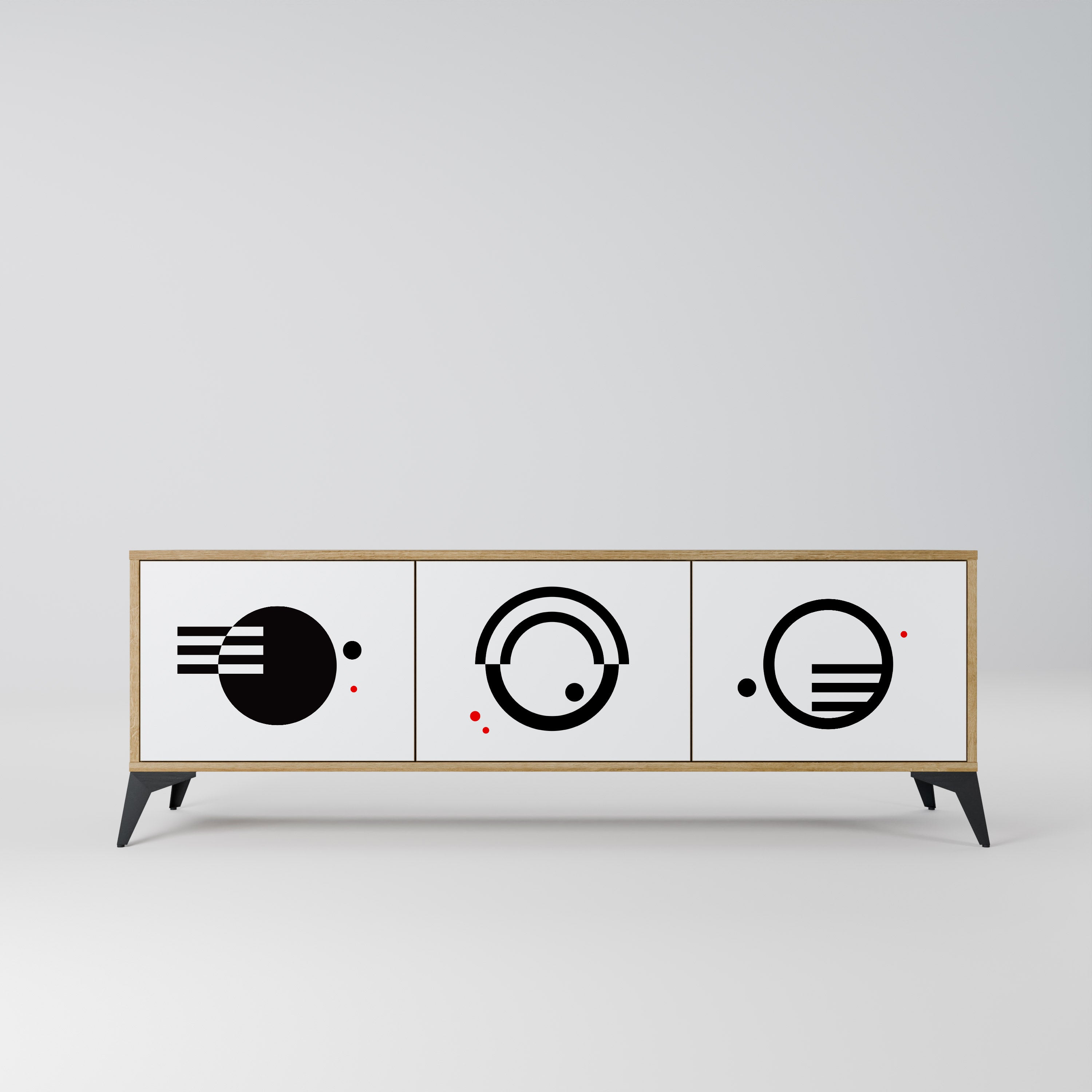 BLACK AND WHITE COMBINATION 3-Door TV Stand in Oak Effect