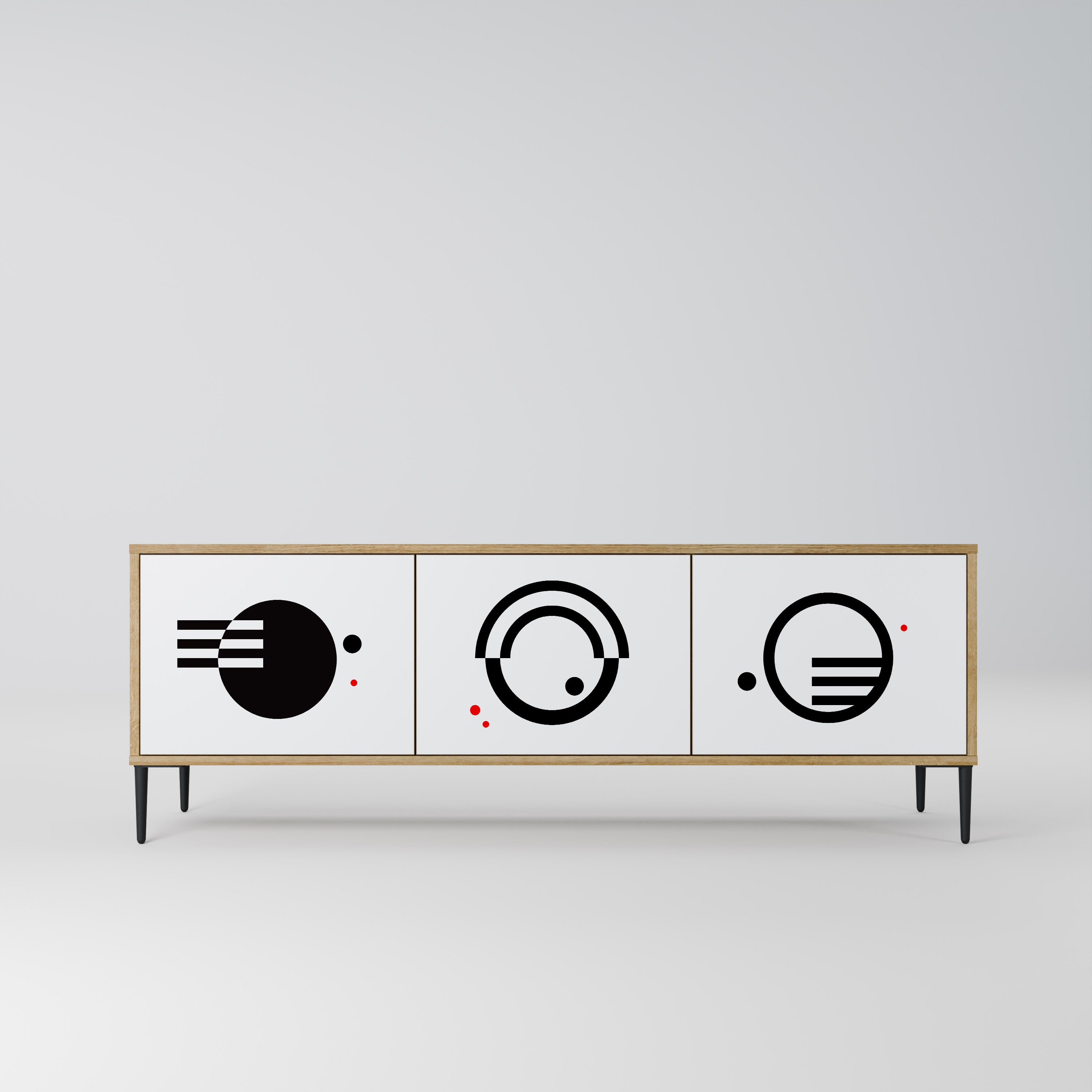 BLACK AND WHITE COMBINATION 3-Door TV Stand in Oak Effect