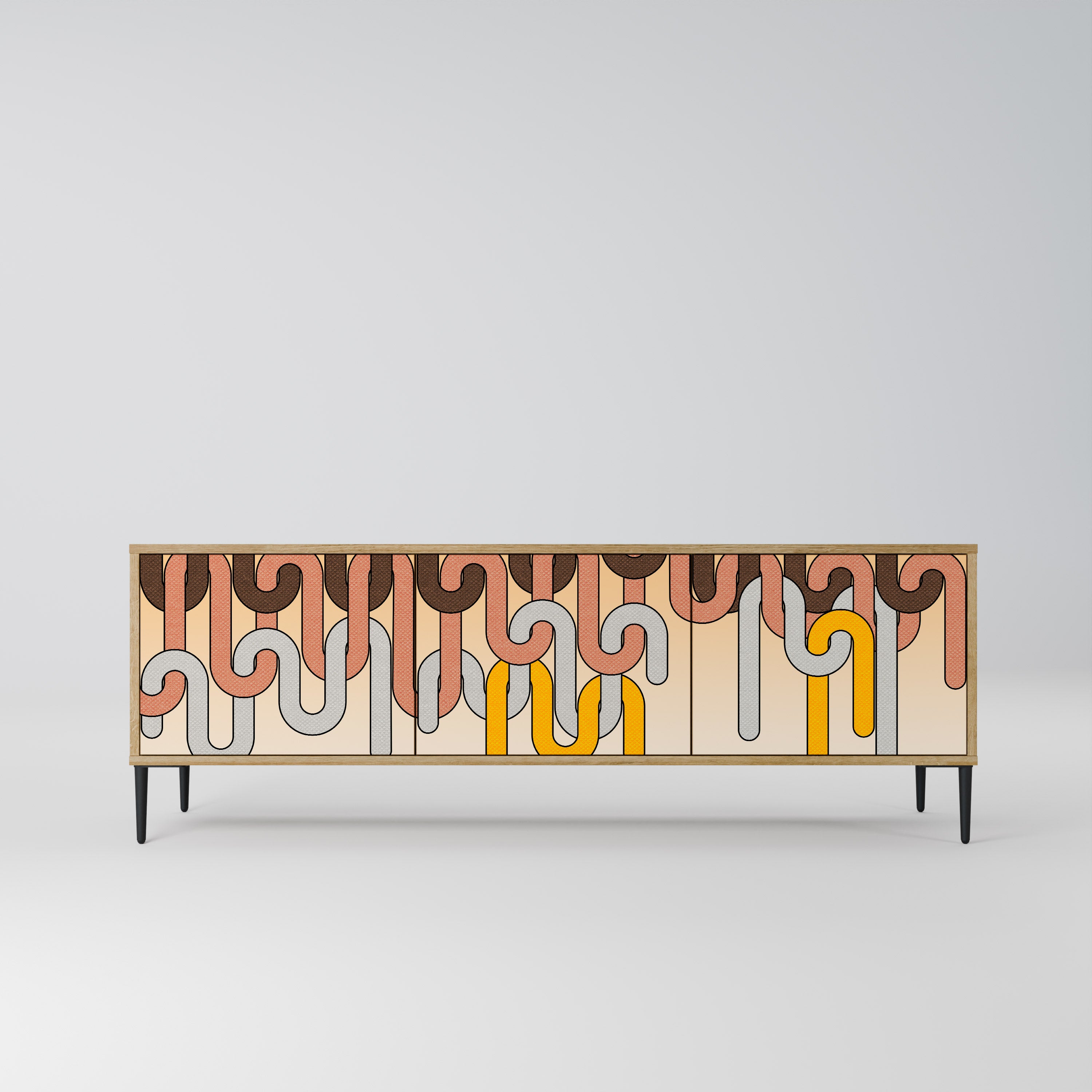 COLORFUL STRINGS 3-Door TV Stand in Oak Effect