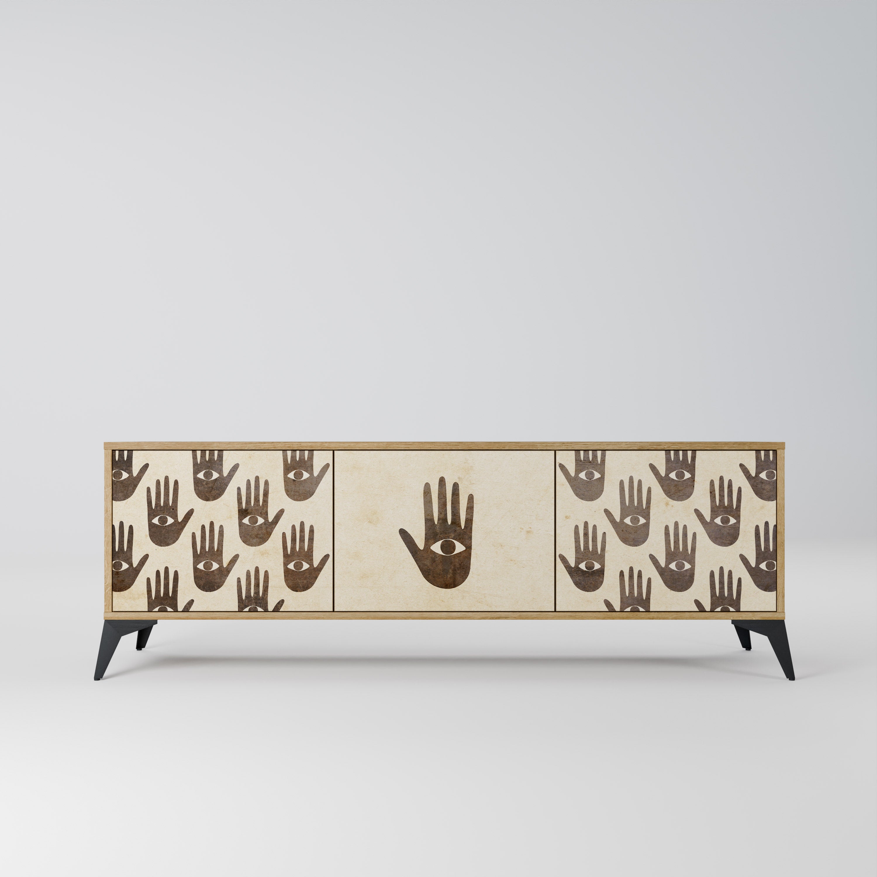SEE MORE 3-Door TV Stand in Oak Effect