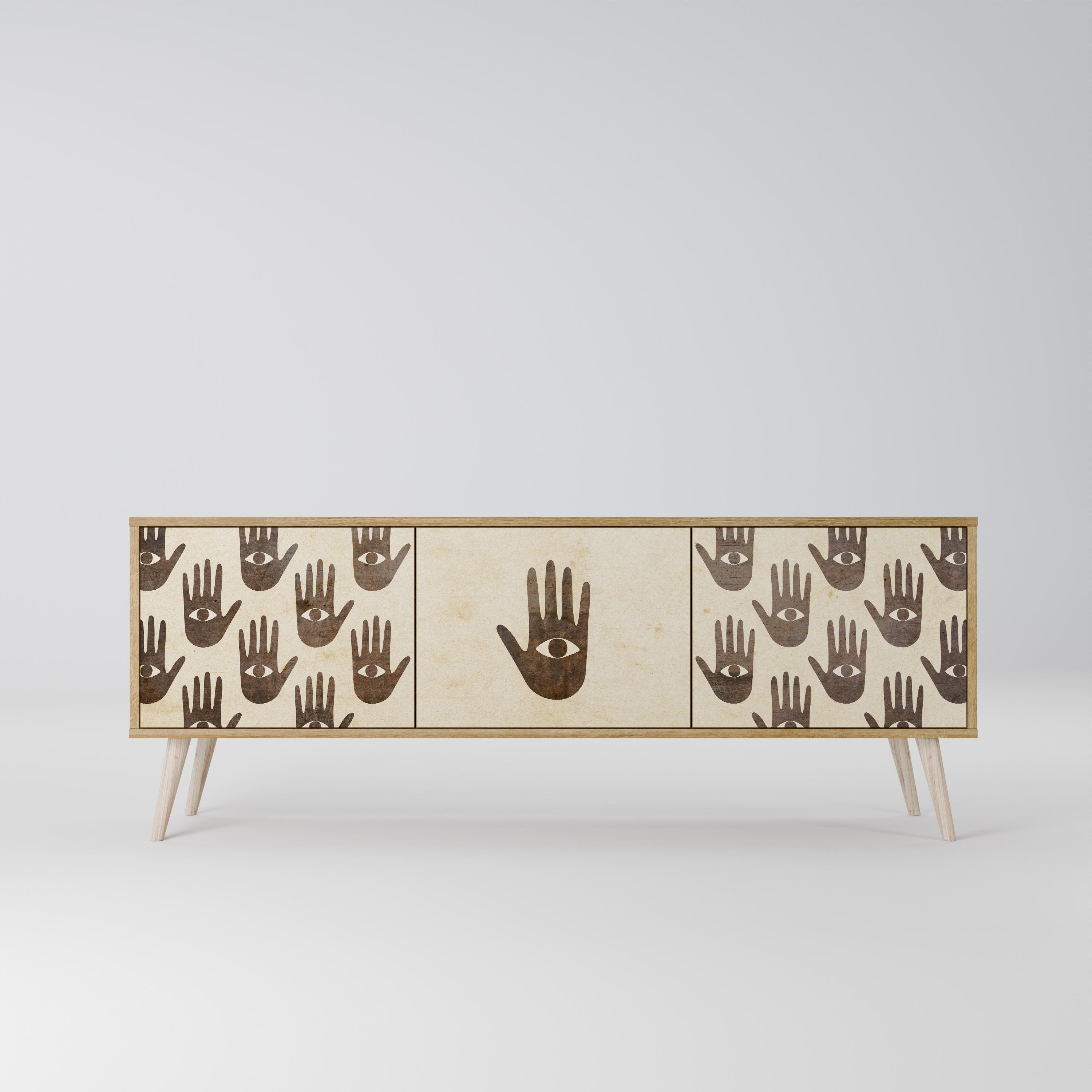 SEE MORE 3-Door TV Stand in Oak Effect