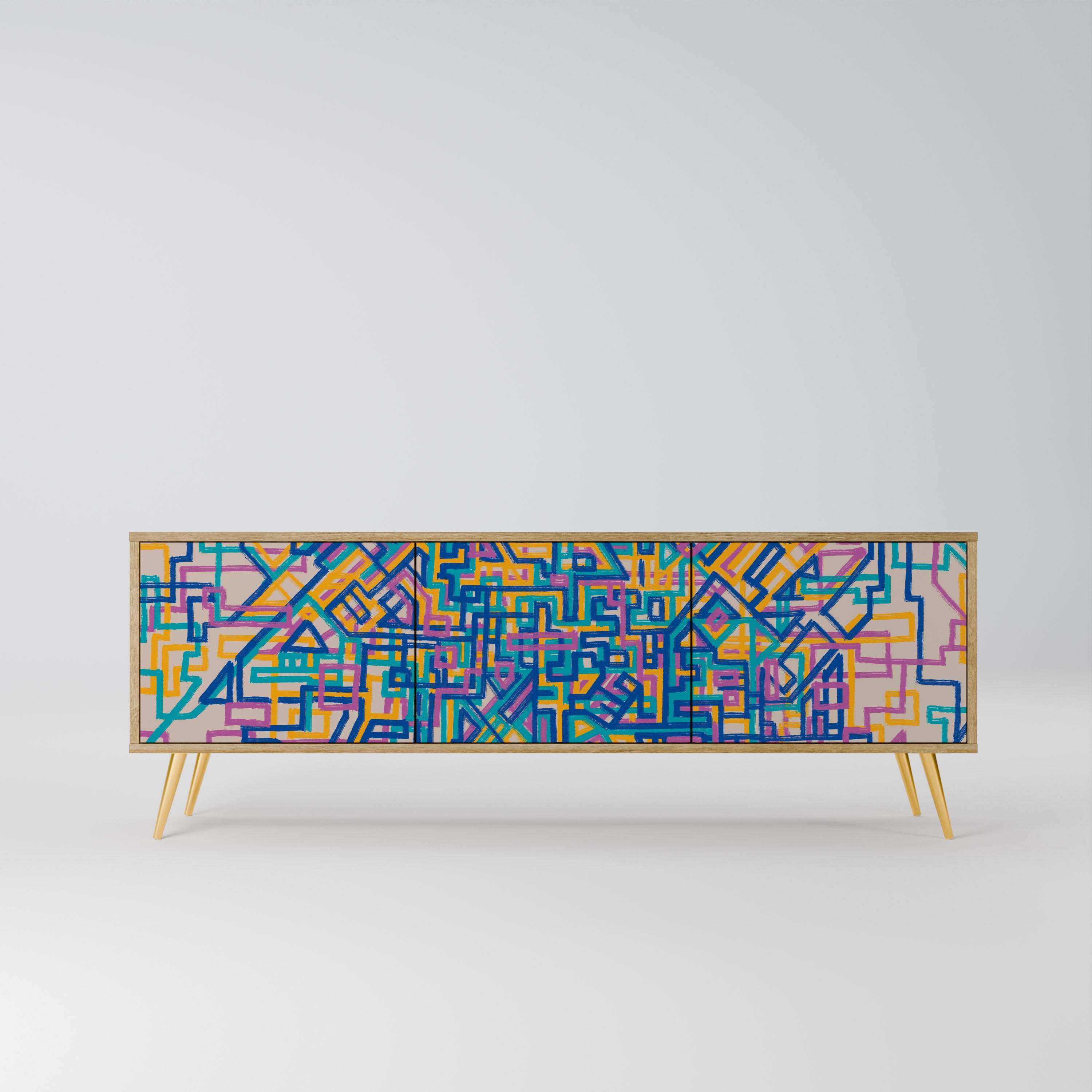 MEMORIES MAP 3-Door TV Stand in Oak Effect