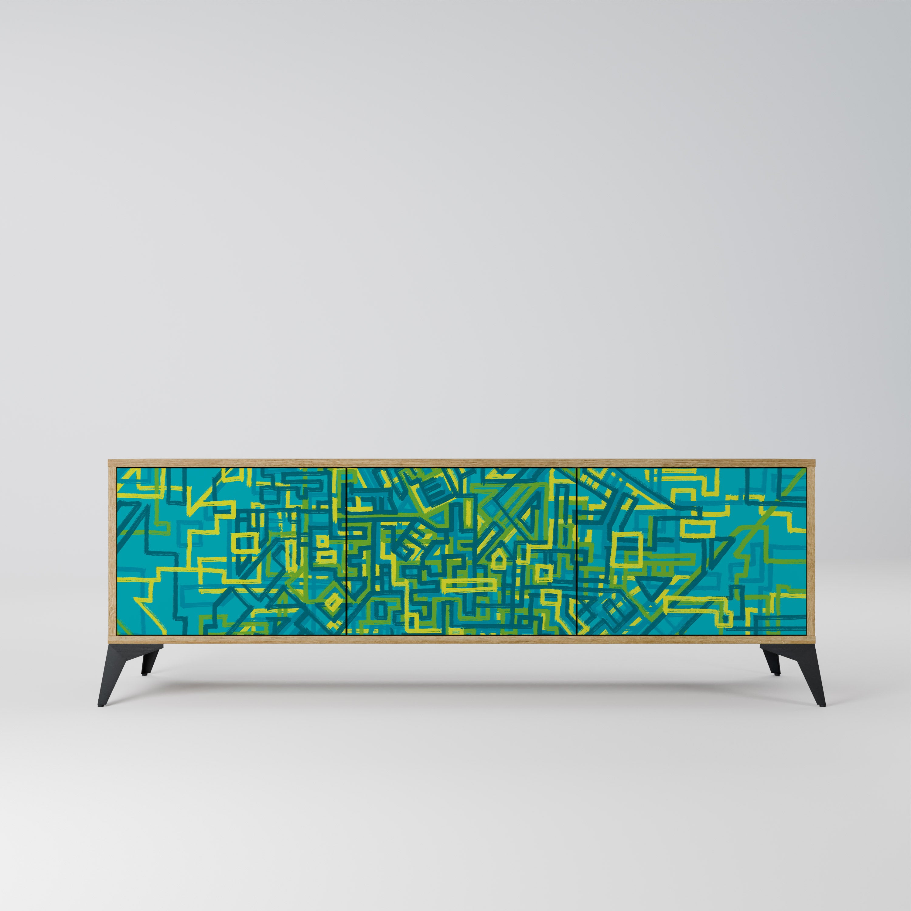 NOSTALGIC MEMORIES 3-Door TV Stand in Oak Effect