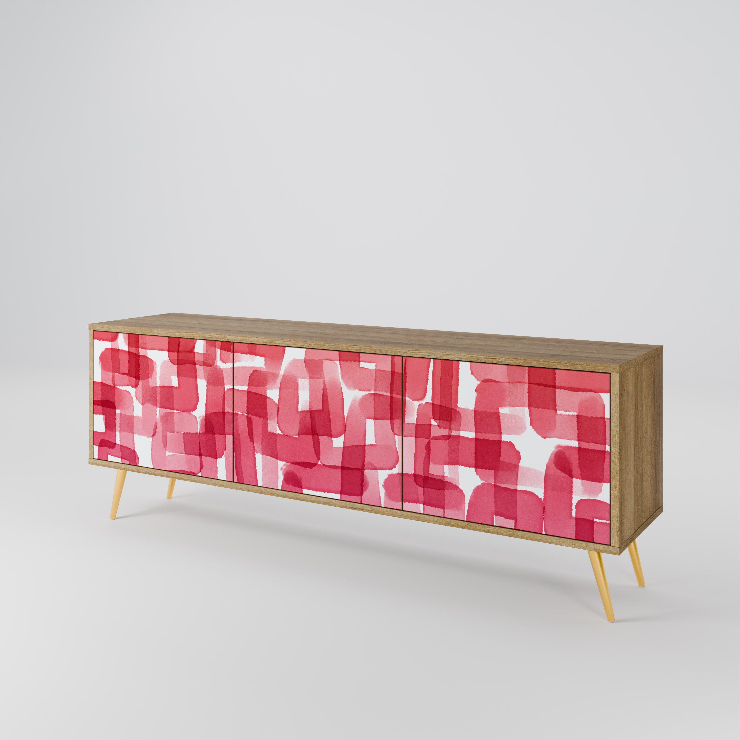 KALEIDOSCOPIC CUBISM 3-Door TV Stand in Oak Effect