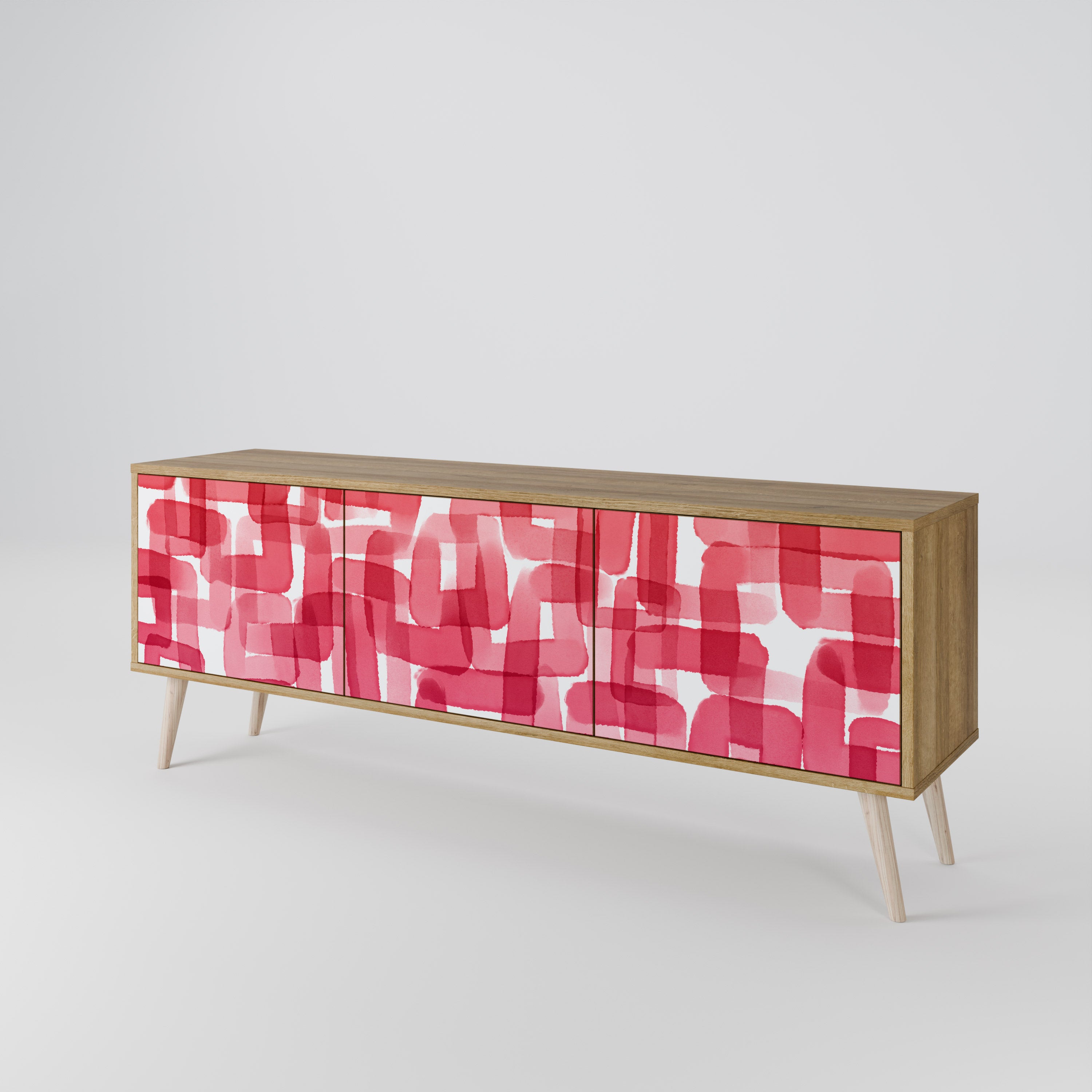 KALEIDOSCOPIC CUBISM 3-Door TV Stand in Oak Effect