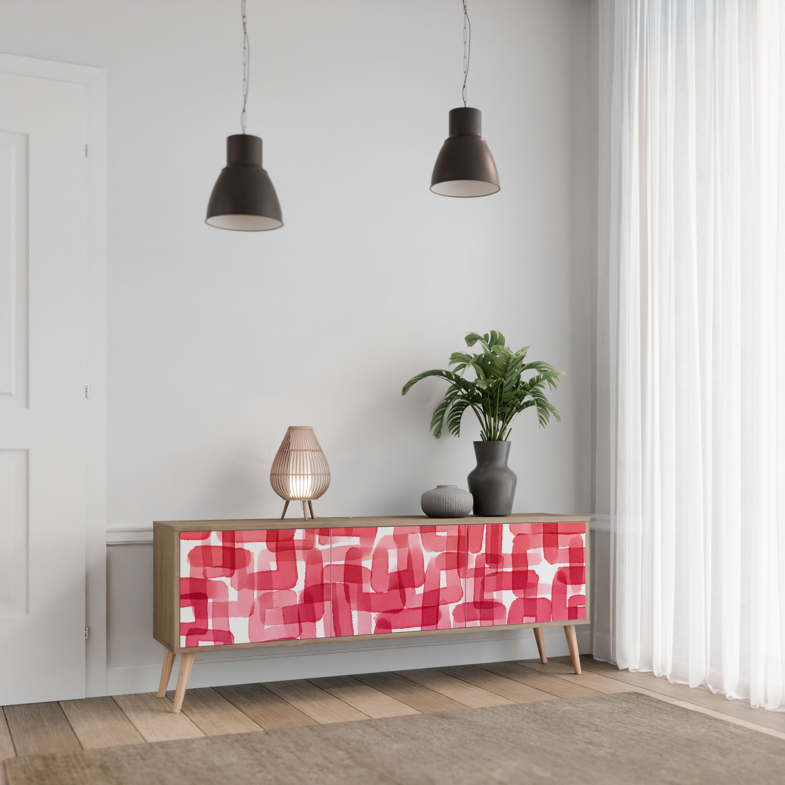 KALEIDOSCOPIC CUBISM 3-Door TV Stand in Oak Effect