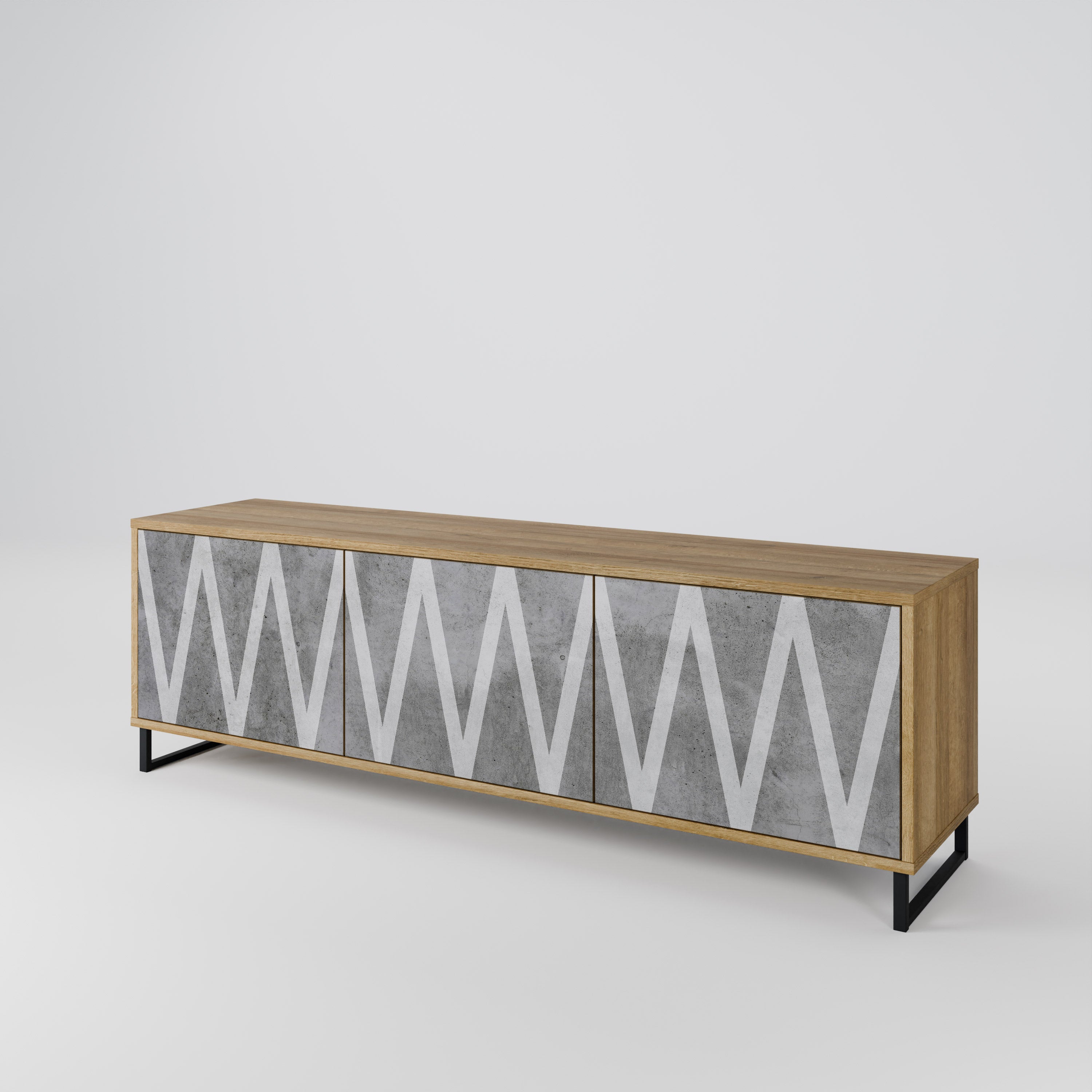 SOLID ZIG ZAG 3-Door TV Stand in Oak Effect