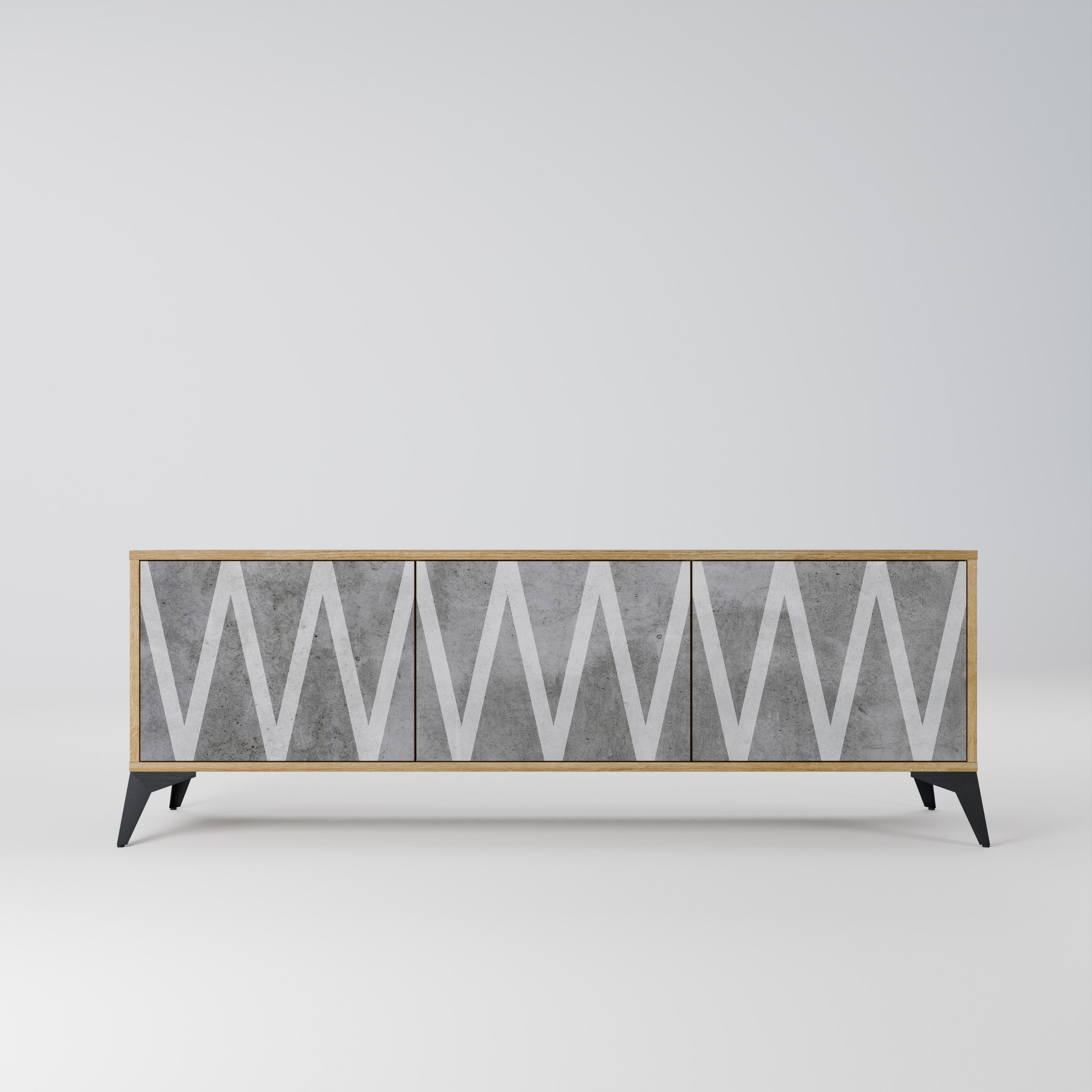 SOLID ZIG ZAG 3-Door TV Stand in Oak Effect