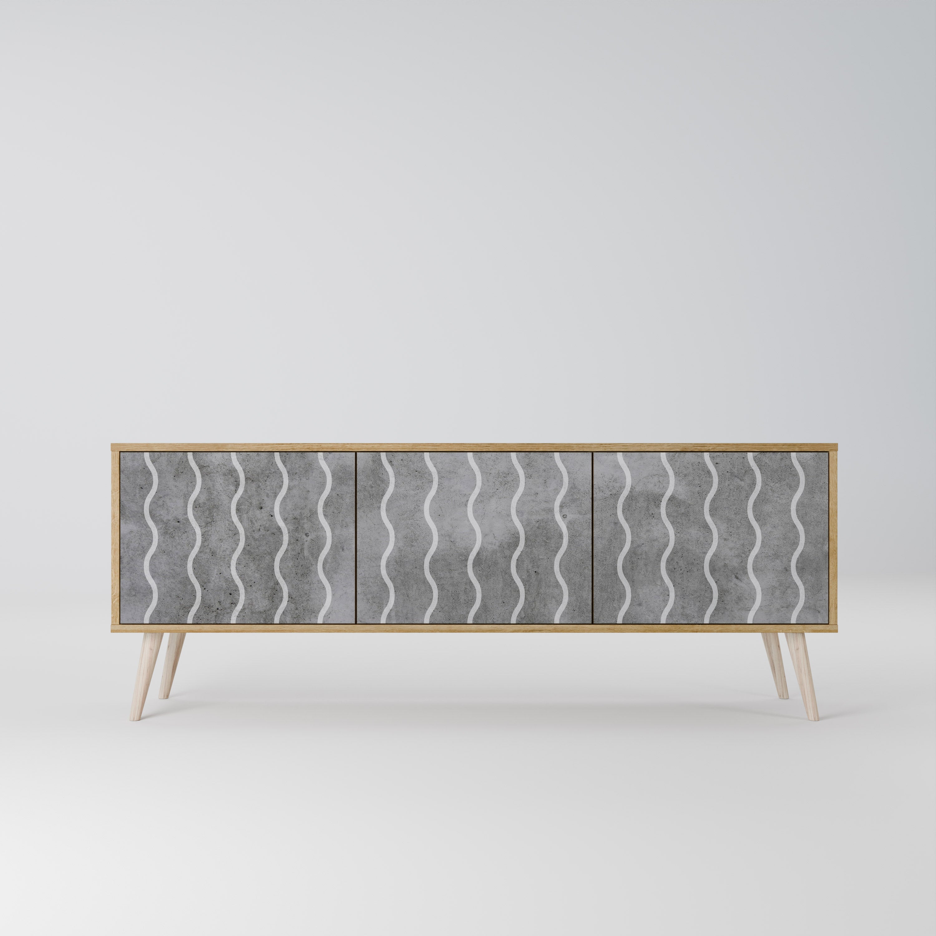 WAVES OF CONCRETE 3-Door TV Stand in Oak Effect