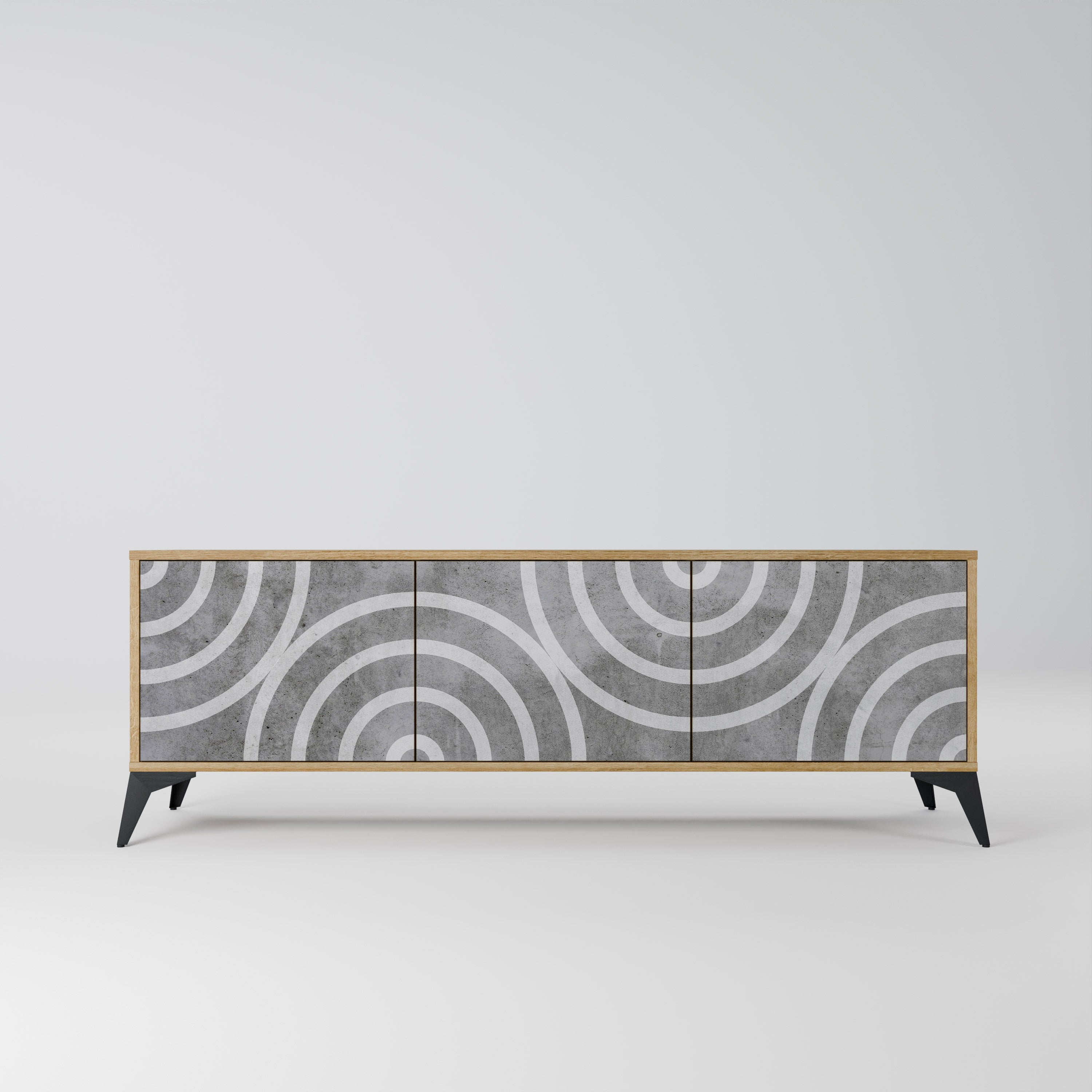 CIRCLE CONCRETE 3-Door TV Stand in Oak Effect