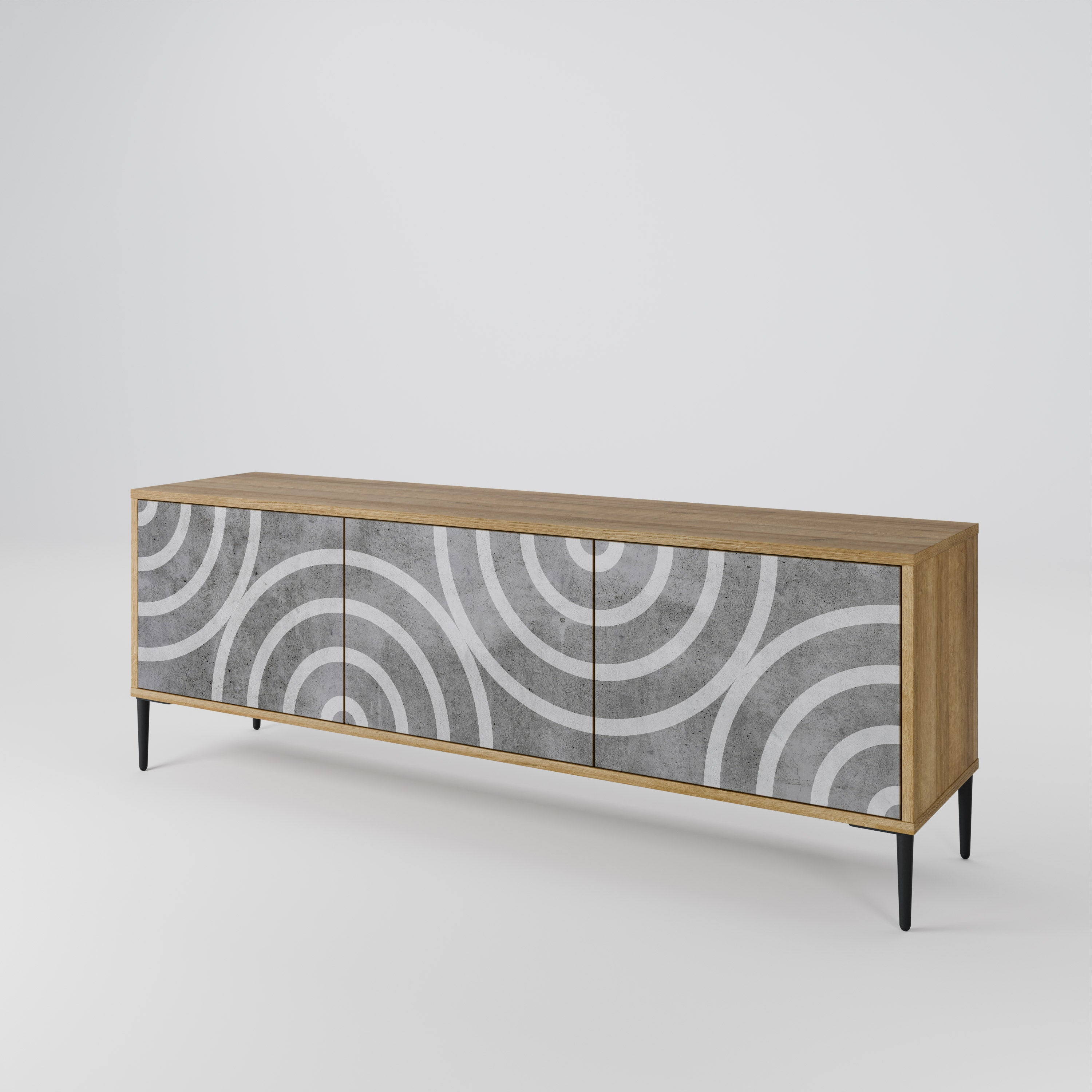 CIRCLE CONCRETE 3-Door TV Stand in Oak Effect