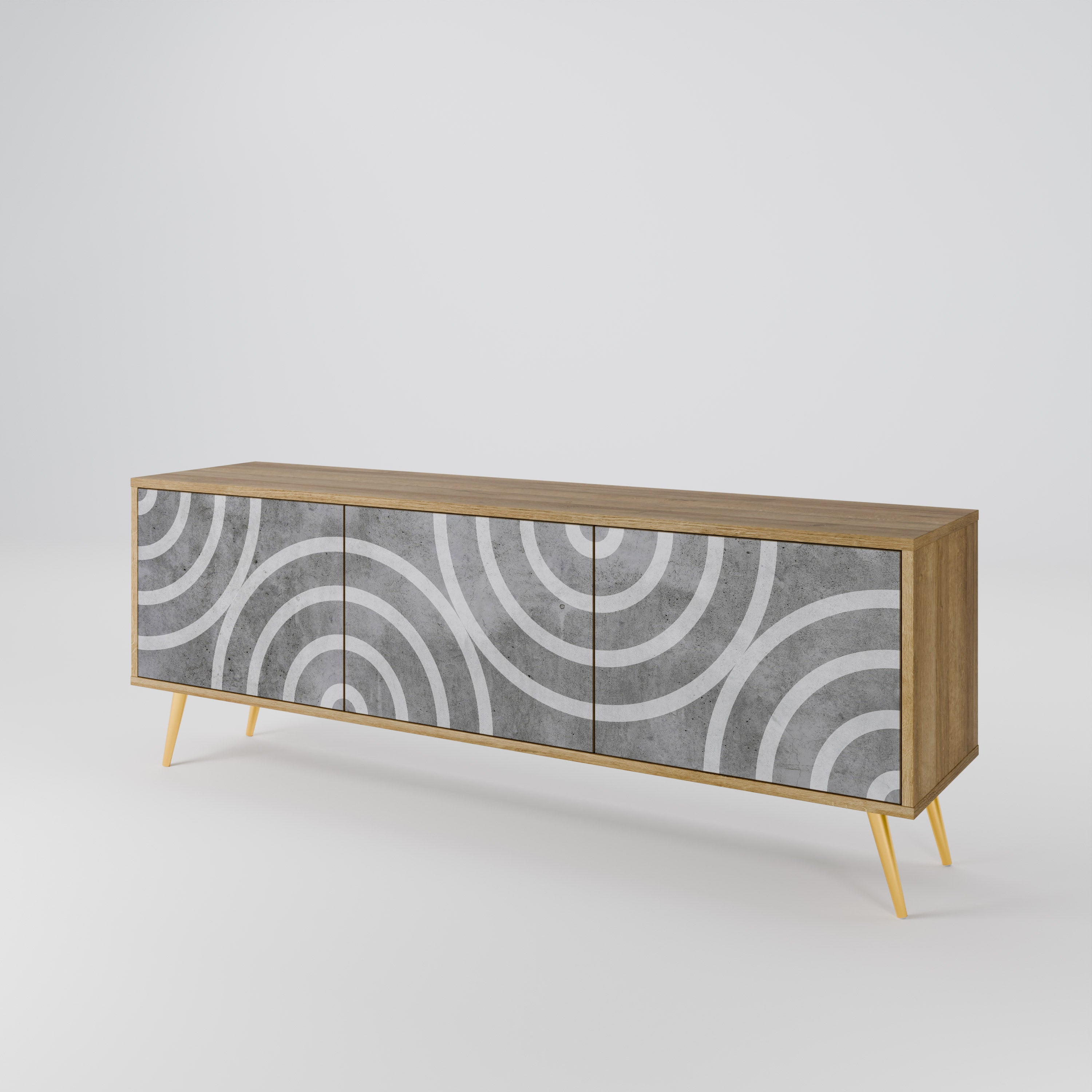 CIRCLE CONCRETE 3-Door TV Stand in Oak Effect