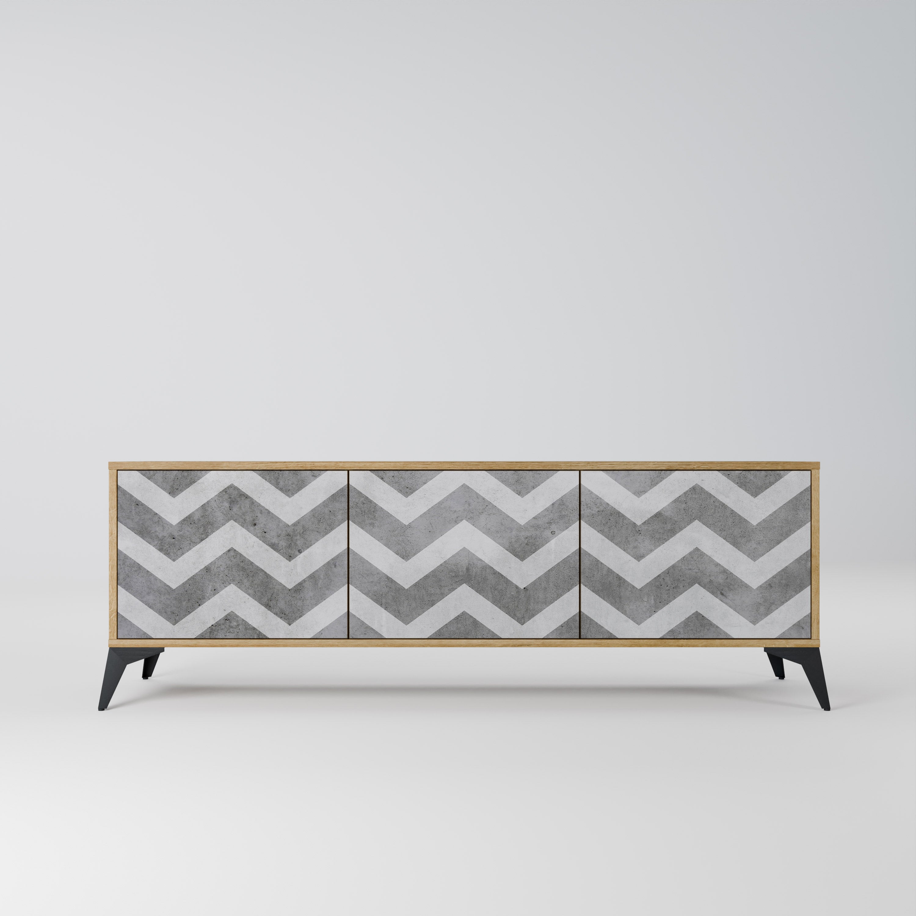 TOUGH ZIG ZAG 3-Door TV Stand in Oak Effect