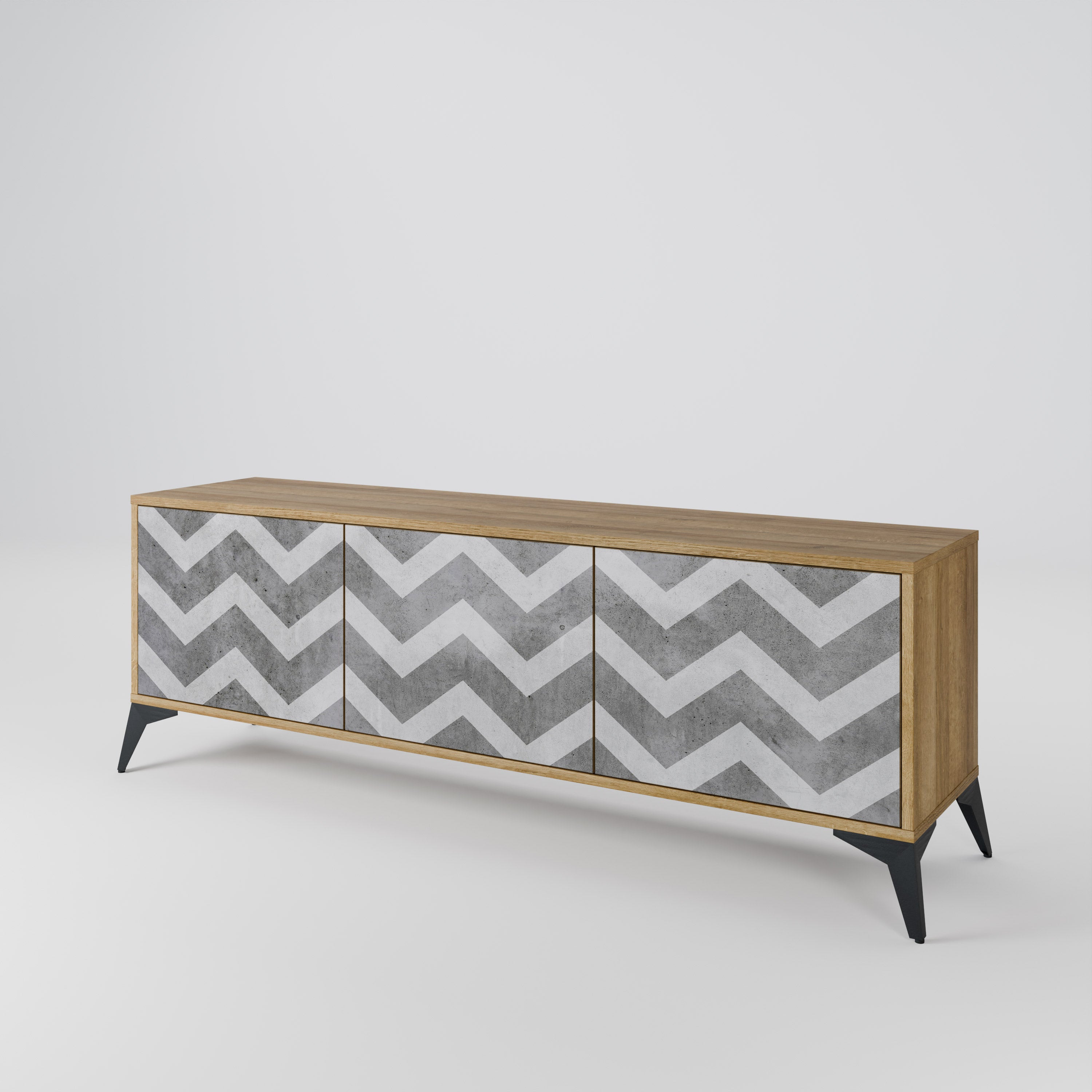 TOUGH ZIG ZAG 3-Door TV Stand in Oak Effect