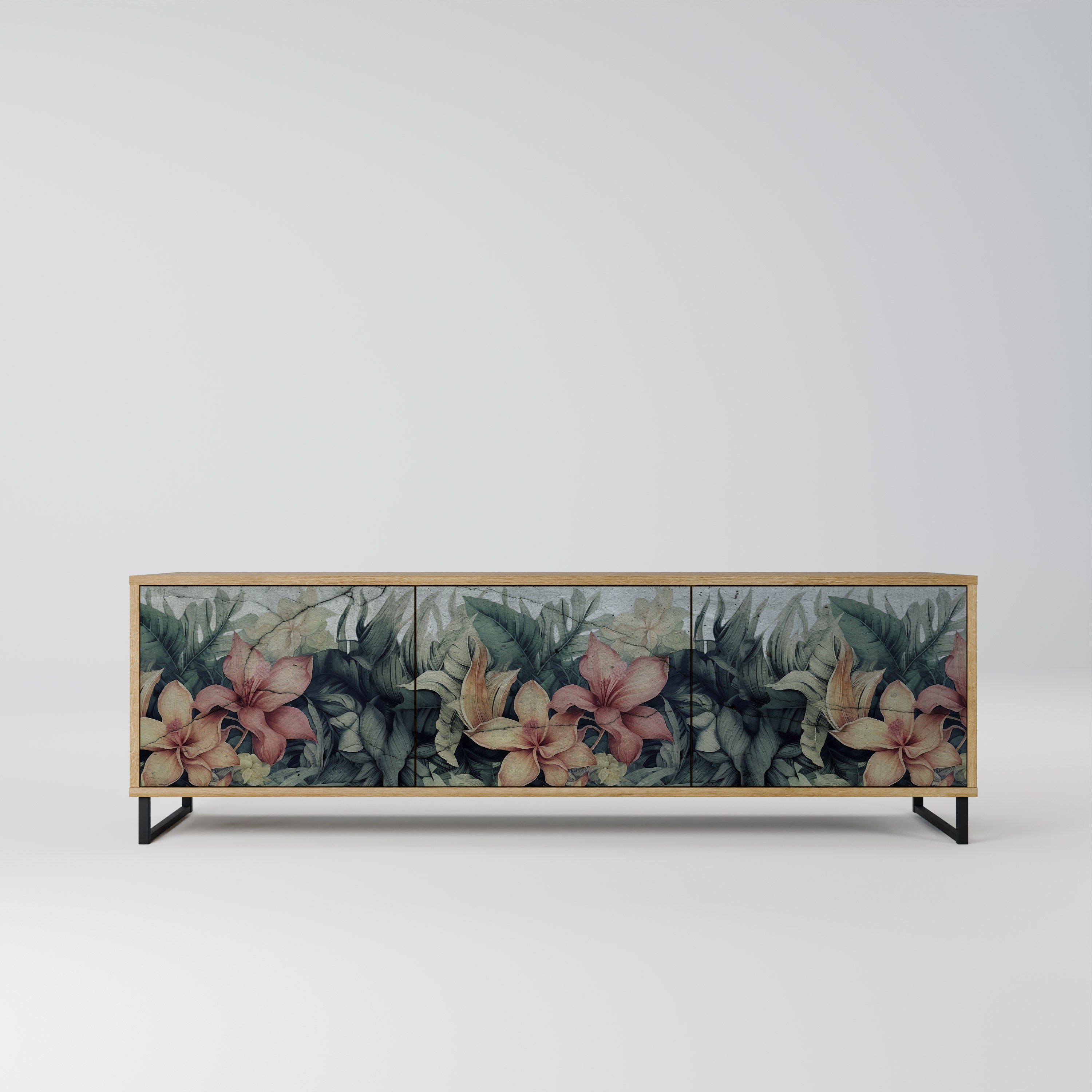 HEAVENLY BLOOM 3-Door TV Stand in Oak Effect