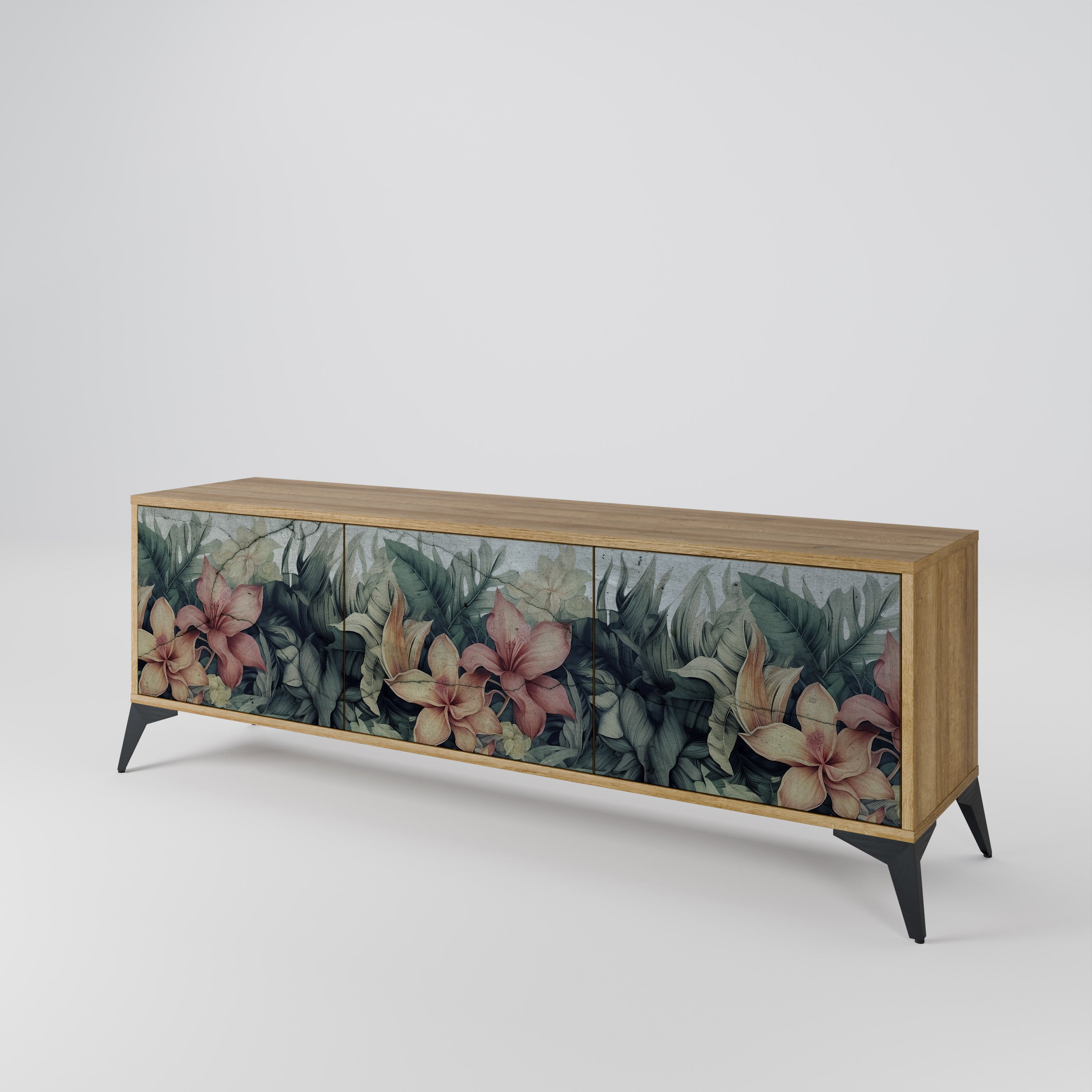 HEAVENLY BLOOM 3-Door TV Stand in Oak Effect