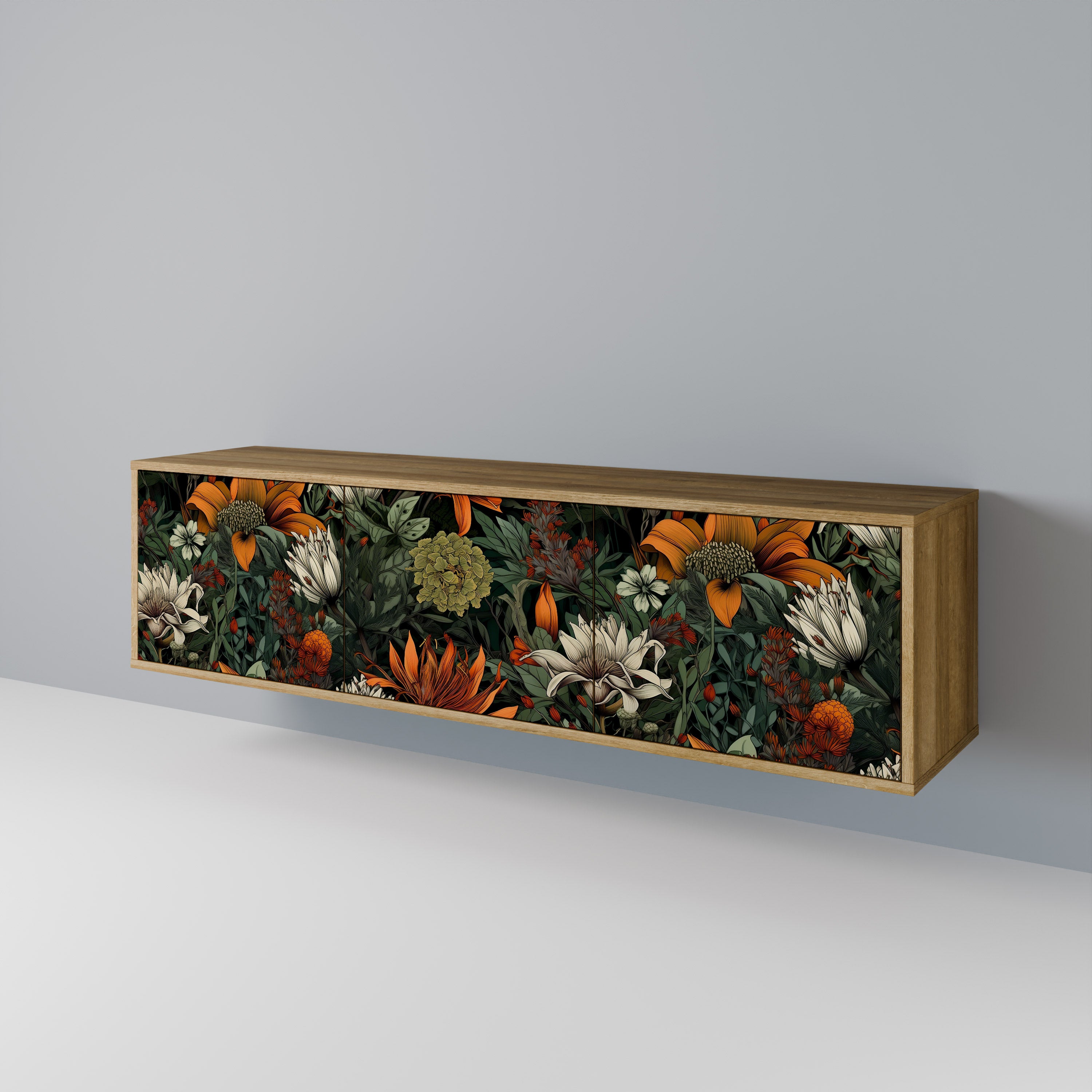 MIDNIGHT SPROUT 3-Door TV Stand in Oak Effect