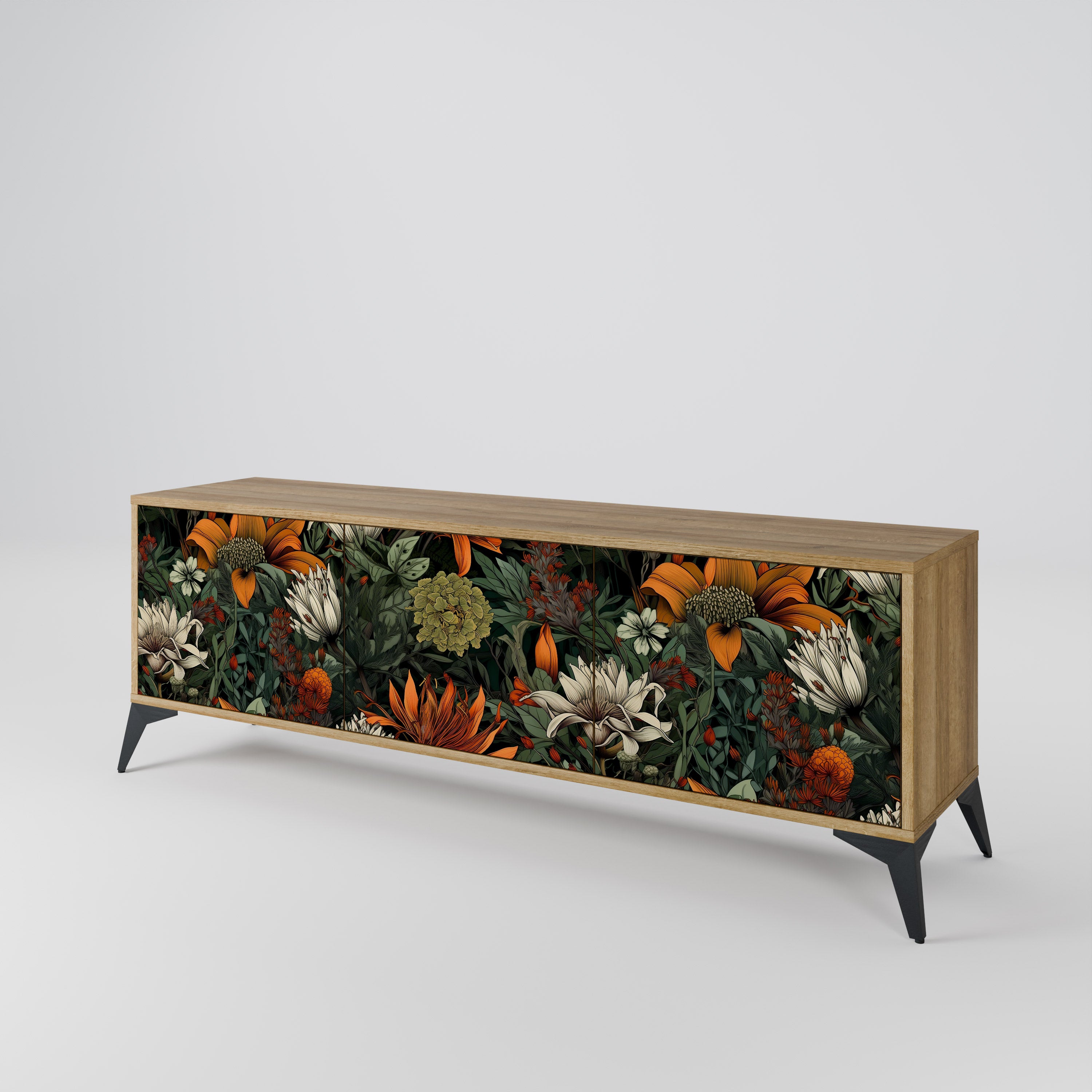 MIDNIGHT SPROUT 3-Door TV Stand in Oak Effect
