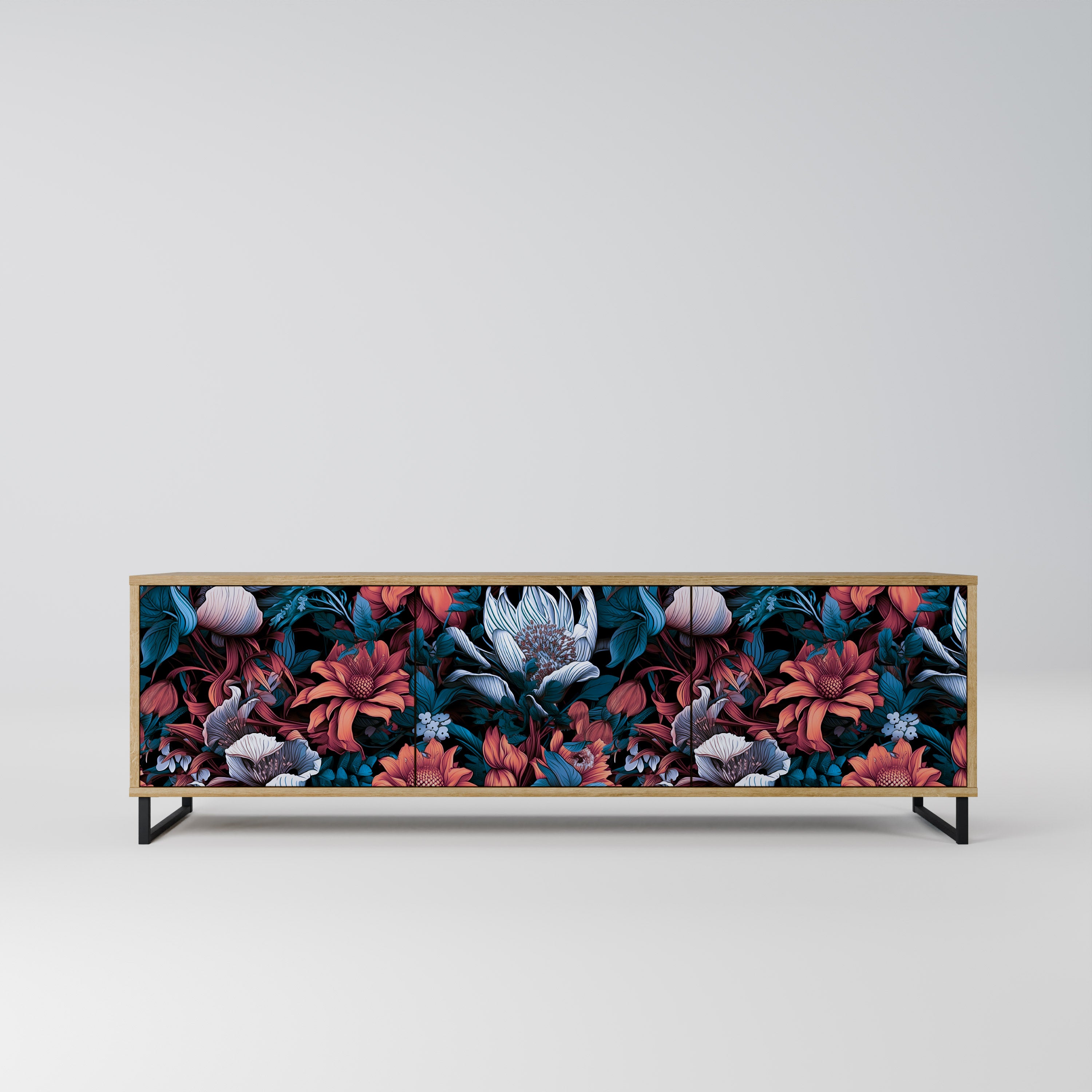 ETHEREAL BLOSSOMS 3-Door TV Stand in Oak Effect