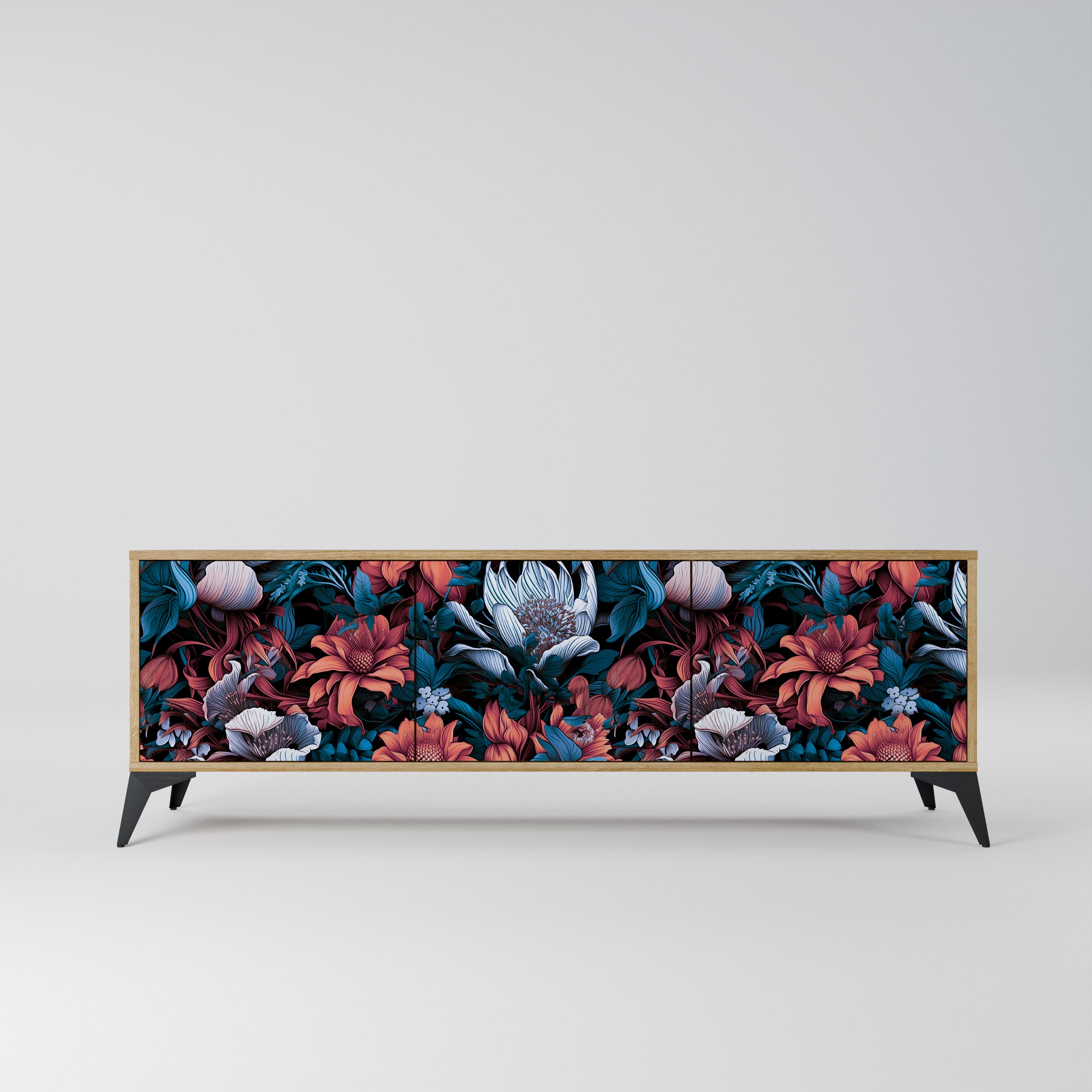 ETHEREAL BLOSSOMS 3-Door TV Stand in Oak Effect