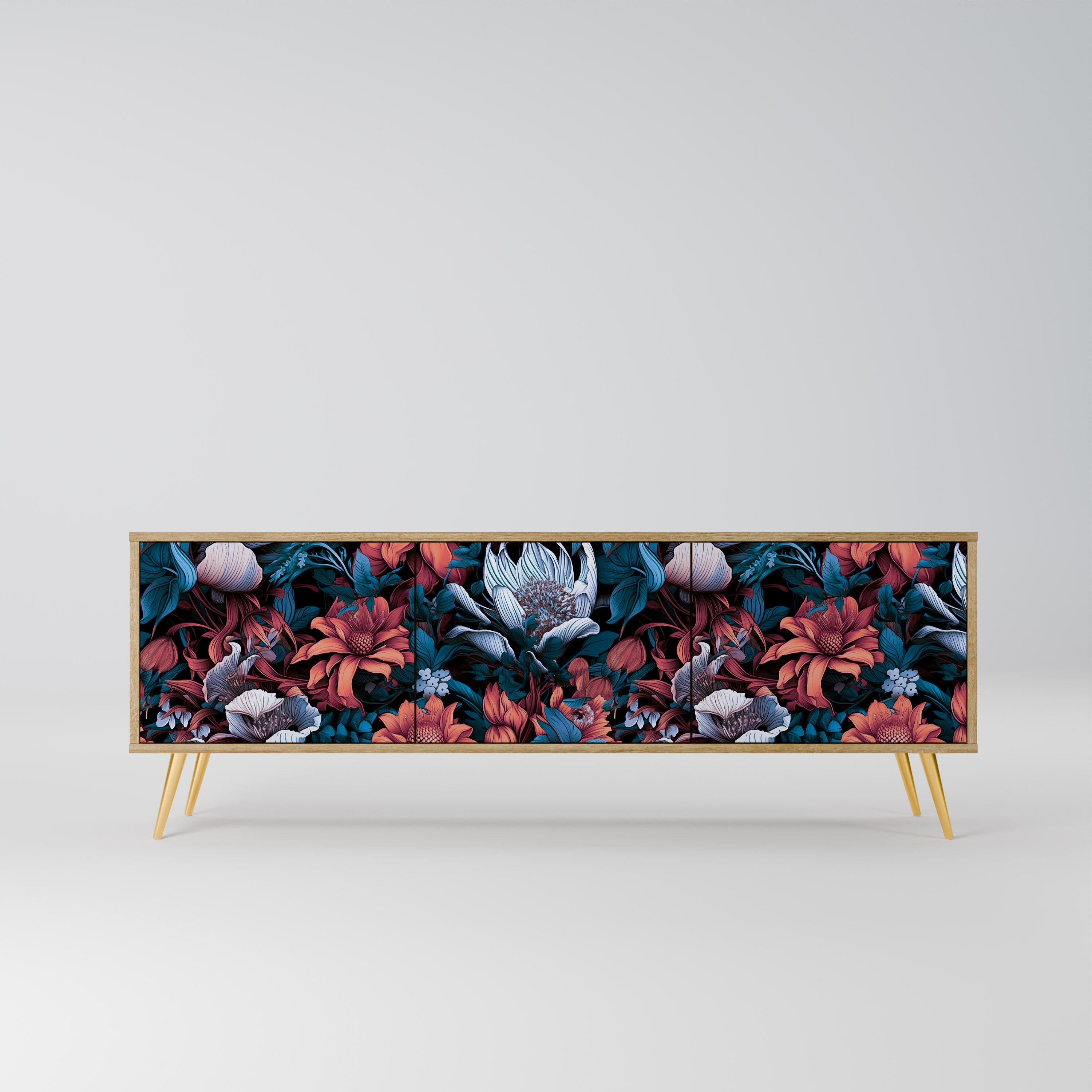 ETHEREAL BLOSSOMS 3-Door TV Stand in Oak Effect