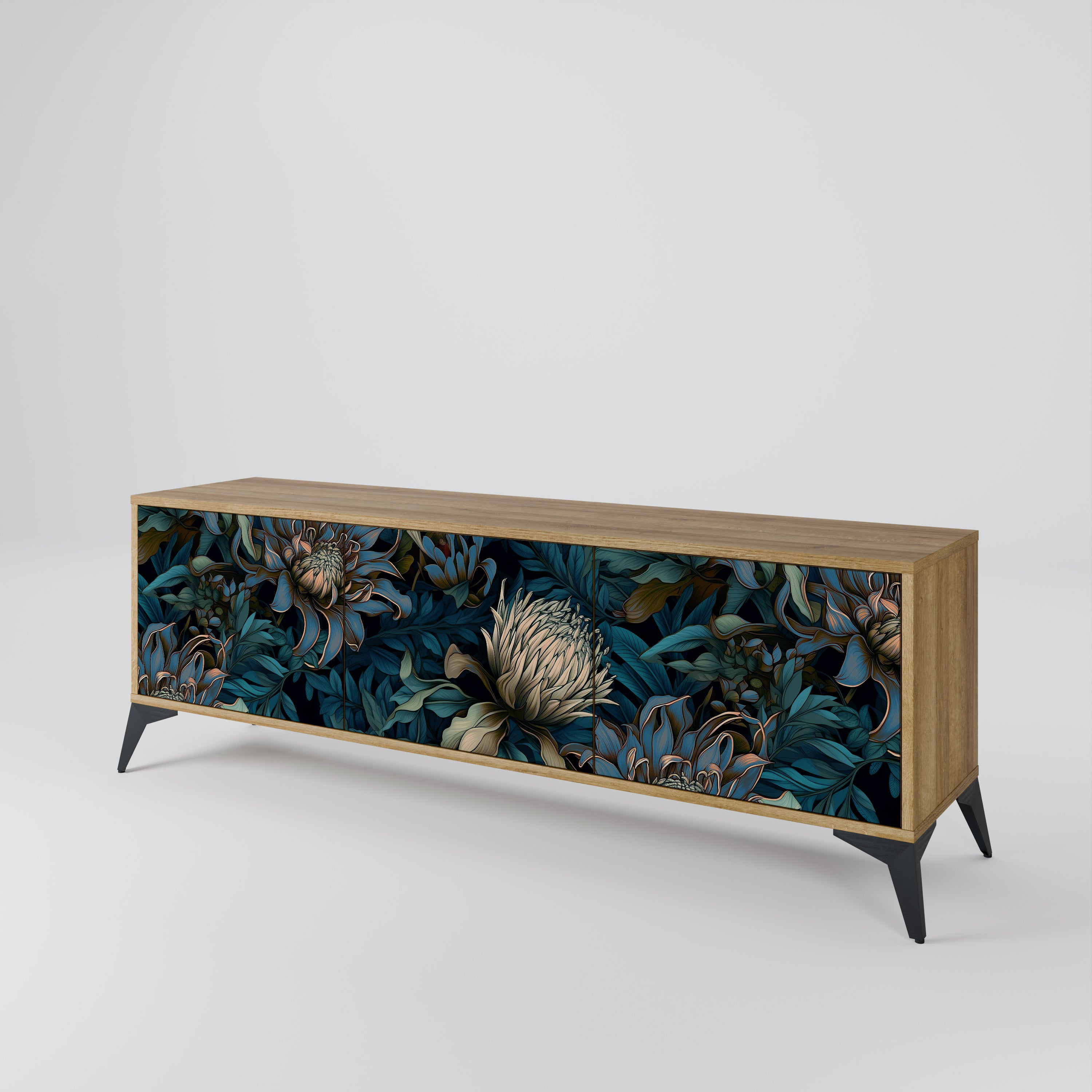 TWILIGHT BLOOM 3-Door TV Stand in Oak Effect